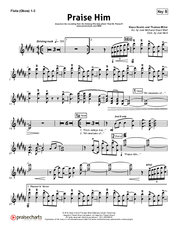 Praise Him Flute/Oboe 1/2/3 (Gateway Worship)