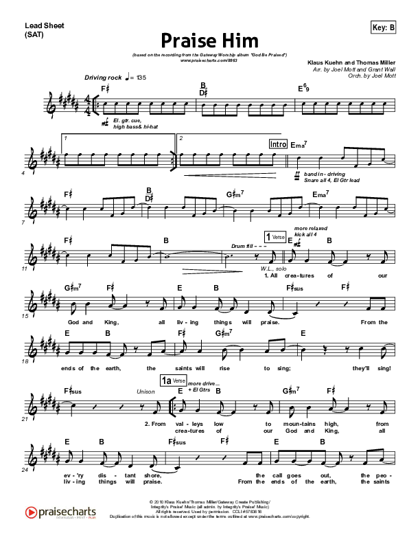 Praise Him Lead Sheet (Gateway Worship)