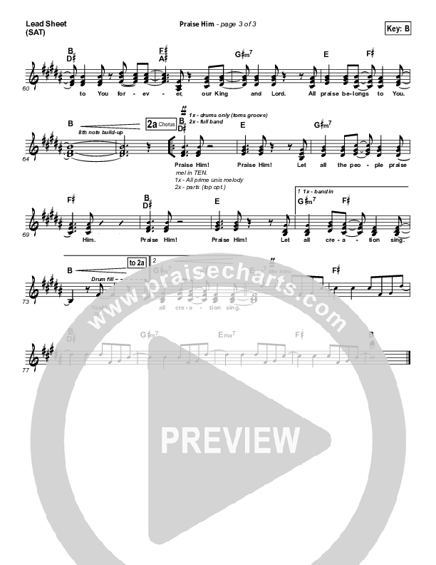 Praise Him Lead Sheet (Gateway Worship)