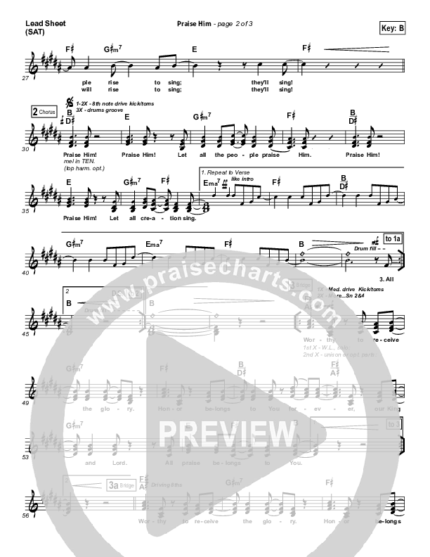 Praise Him Lead Sheet (SAT) (Gateway Worship)