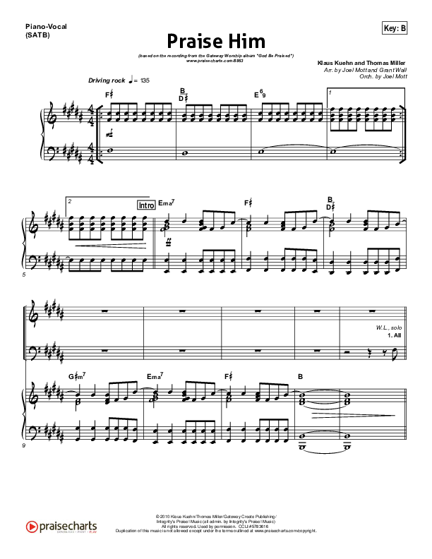Praise Him Piano/Vocal (Gateway Worship)