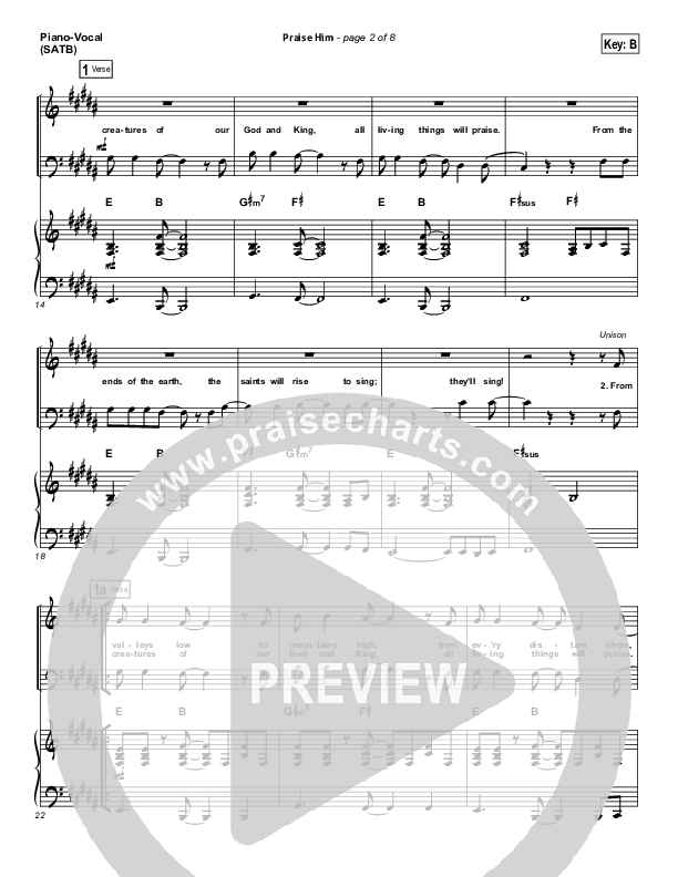 Praise Him Piano/Vocal (Gateway Worship)