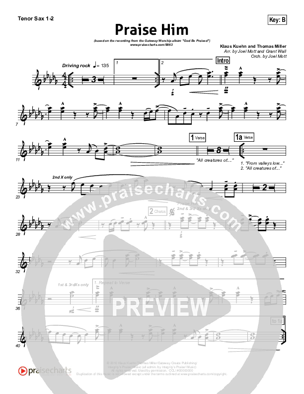 Praise Him Tenor Sax 1/2 (Gateway Worship)