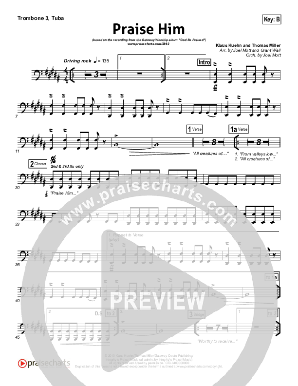 Praise Him Trombone 3/Tuba (Gateway Worship)