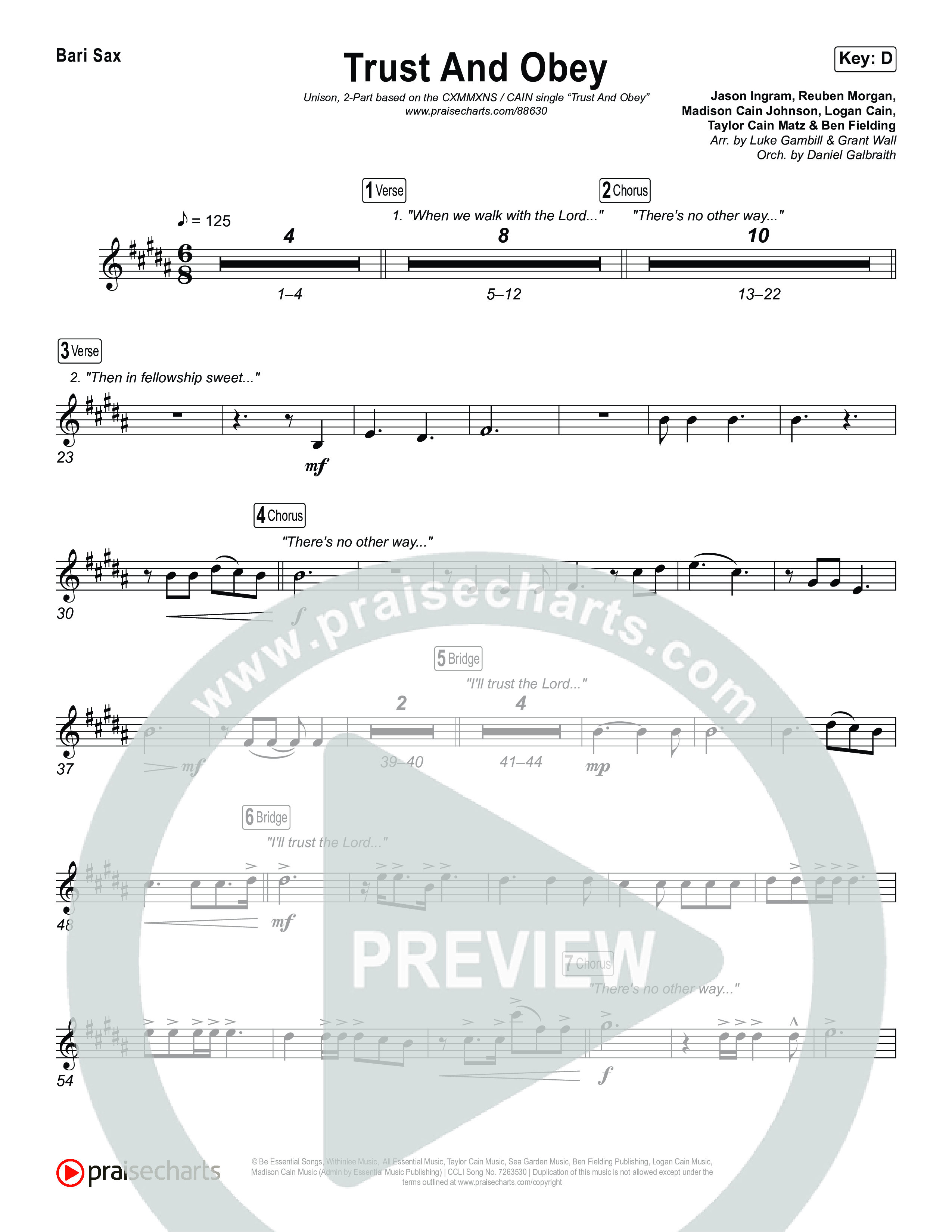 Trust And Obey (Unison/2-Part) Bari Sax (CXMMXNS / CAIN / Arr. Luke Gambill)