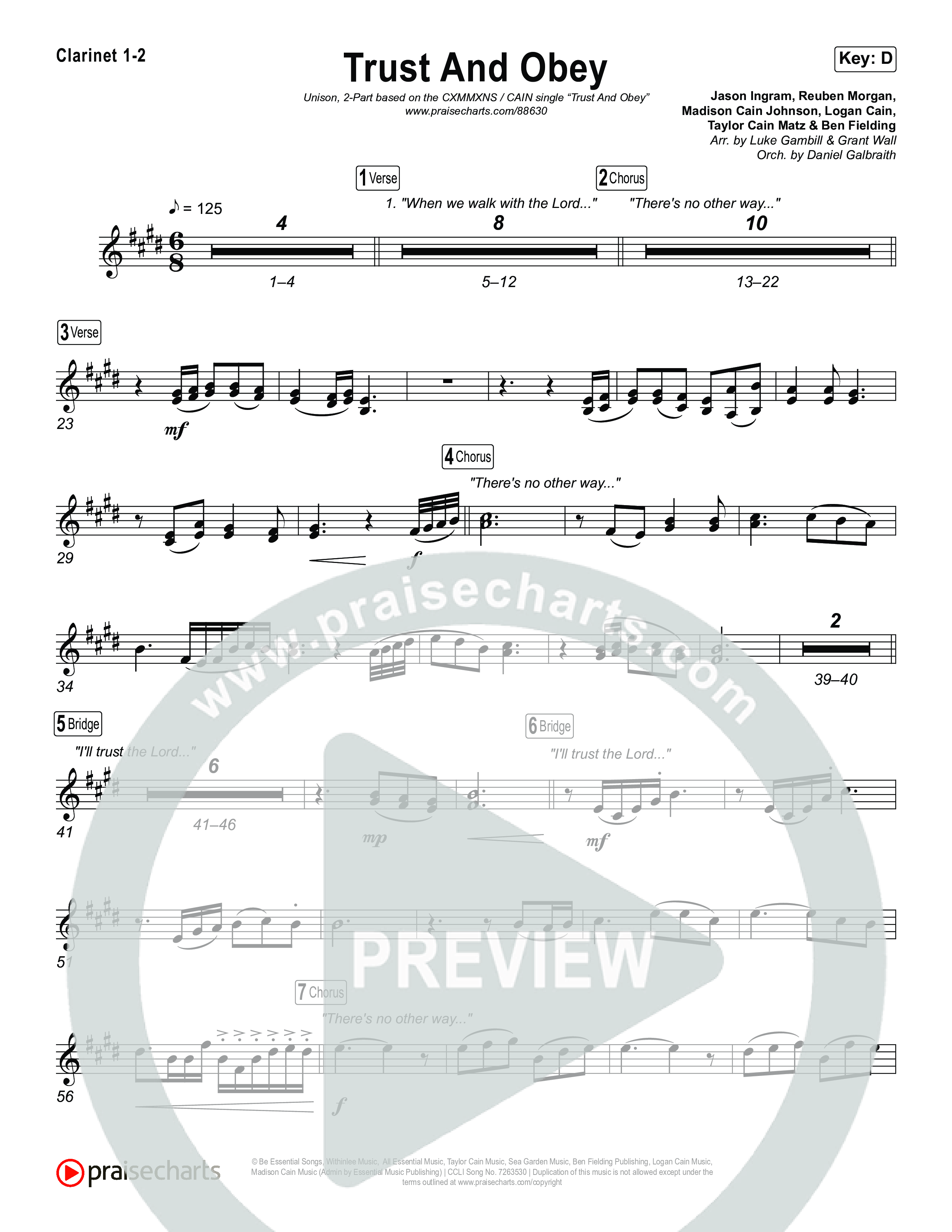 Trust And Obey (Unison/2-Part) Clarinet 1/2 (CXMMXNS / CAIN / Arr. Luke Gambill)