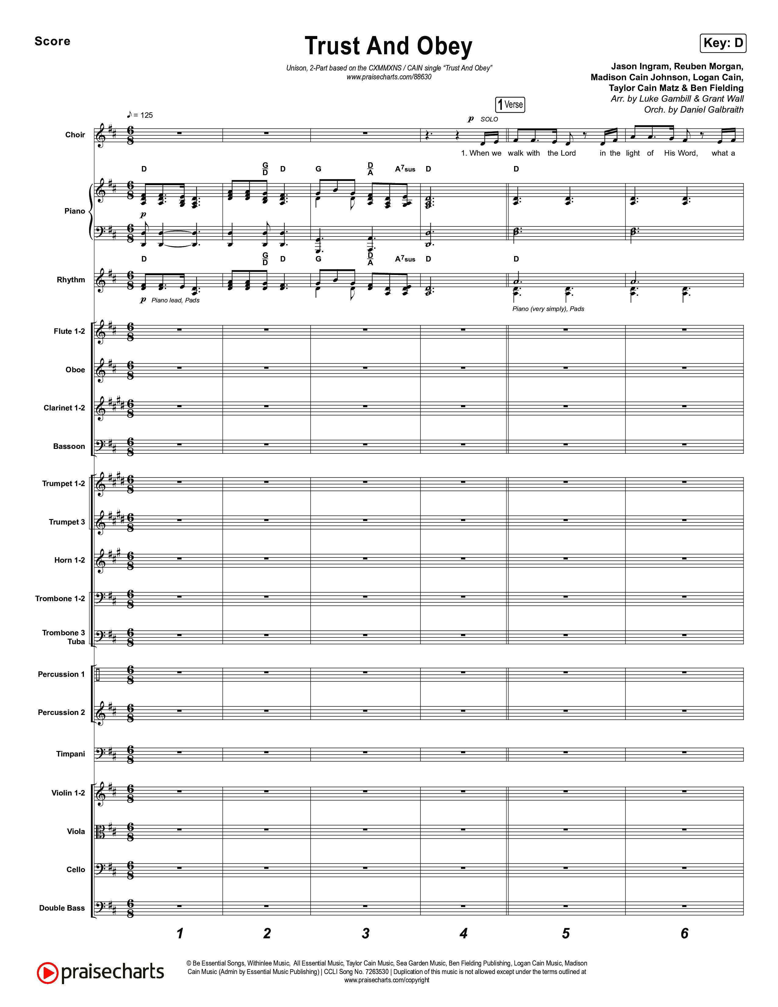 Trust And Obey (Unison/2-Part) Orchestration (CXMMXNS / CAIN / Arr. Luke Gambill)
