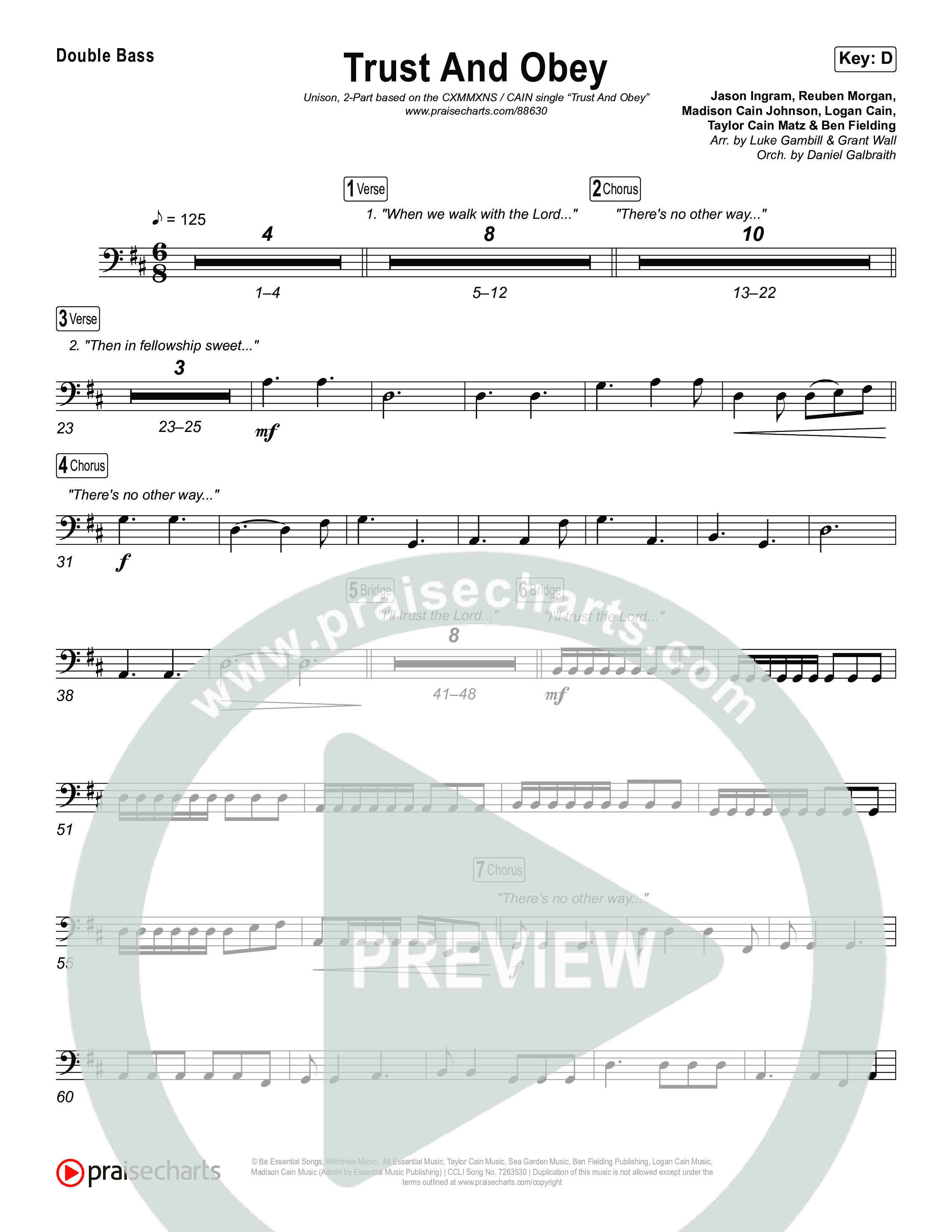 Trust And Obey (Unison/2-Part) Double Bass (CXMMXNS / CAIN / Arr. Luke Gambill)