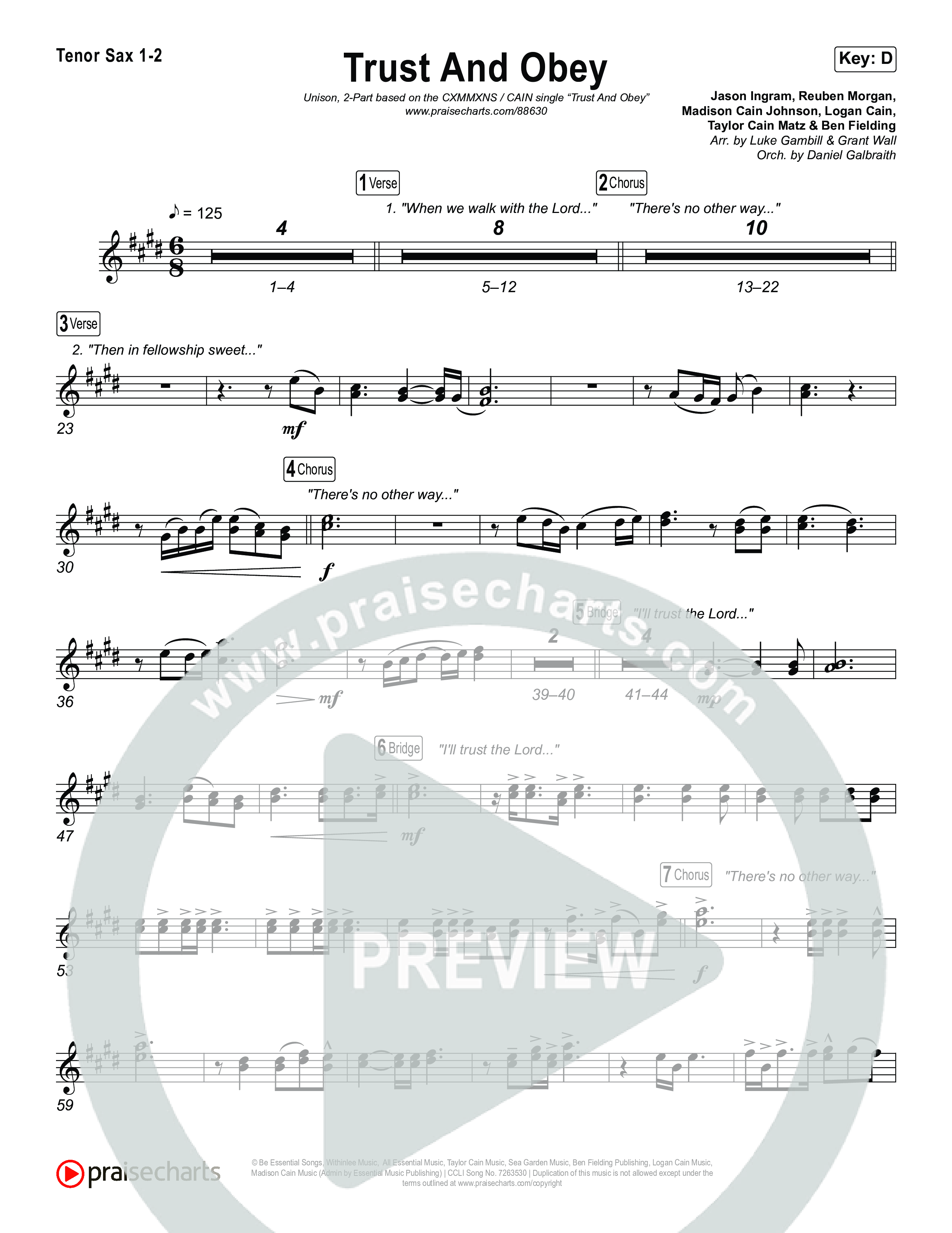 Trust And Obey (Unison/2-Part) Sax Pack (CXMMXNS / CAIN / Arr. Luke Gambill)