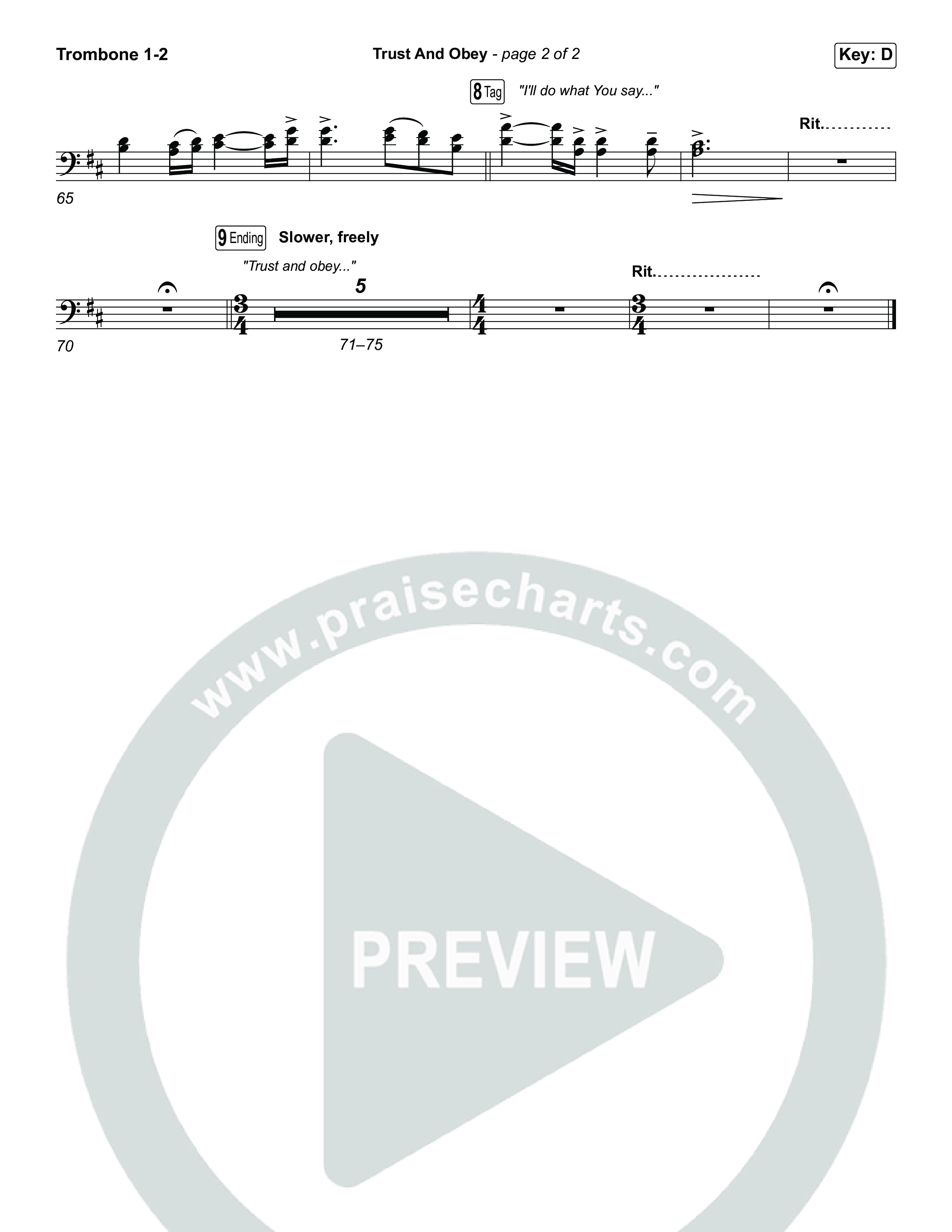 Trust And Obey (Unison/2-Part) Trombone 1/2 (CXMMXNS / CAIN / Arr. Luke Gambill)