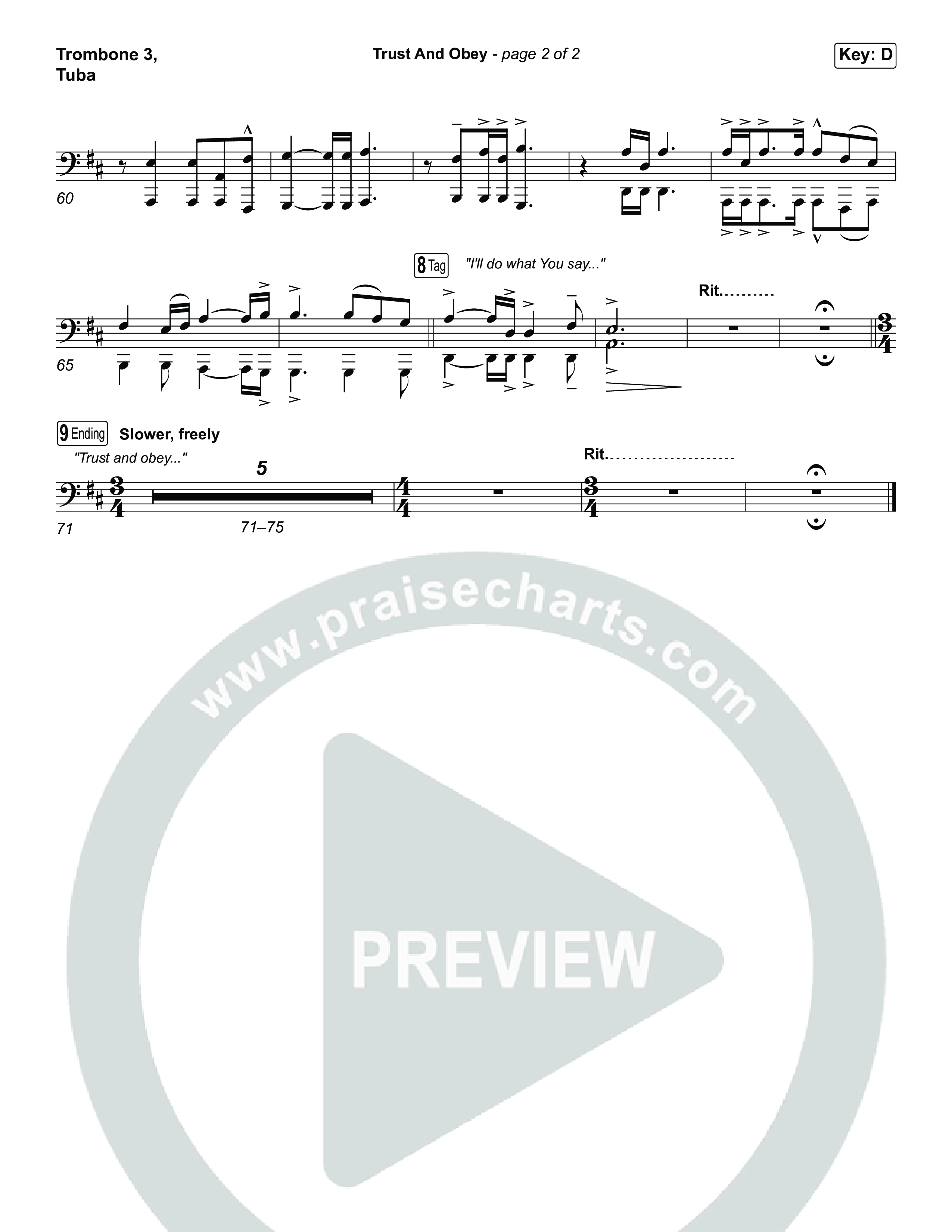 Trust And Obey (Unison/2-Part) Trombone 3/Tuba (CXMMXNS / CAIN / Arr. Luke Gambill)