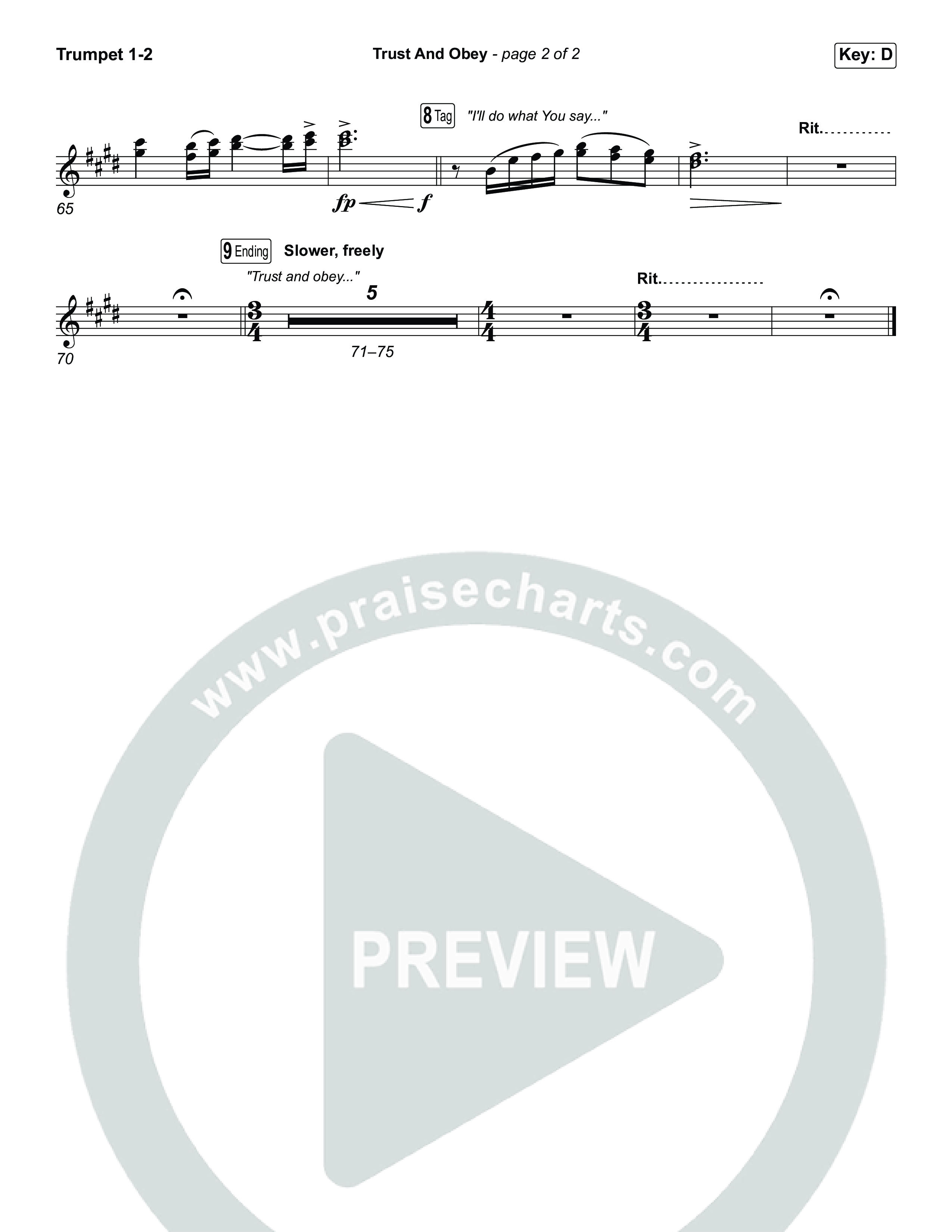 Trust And Obey (Unison/2-Part) Trumpet 1,2 (CXMMXNS / CAIN / Arr. Luke Gambill)
