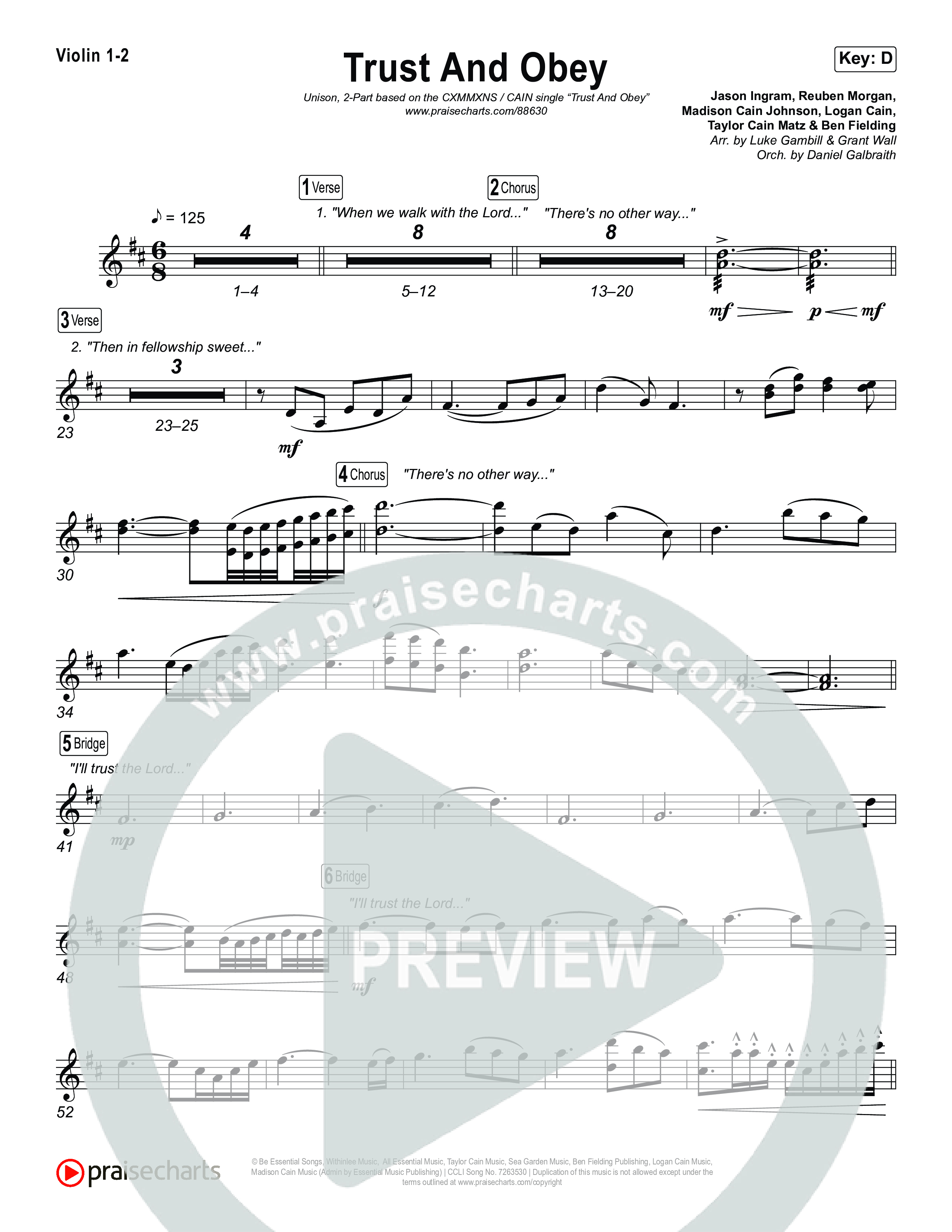 Trust And Obey (Unison/2-Part) String Pack (CXMMXNS / CAIN / Arr. Luke Gambill)