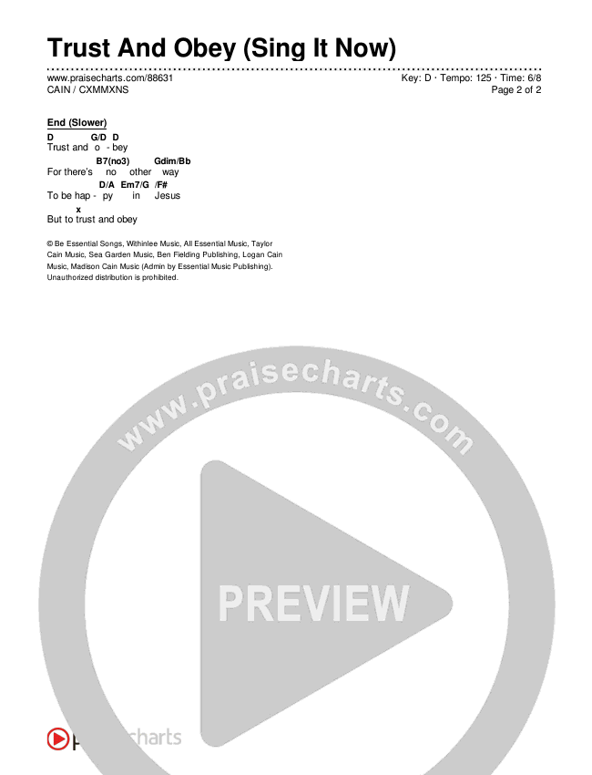 Trust And Obey (Sing It Now) Chords & Lyrics (CXMMXNS / CAIN / Arr. Luke Gambill)