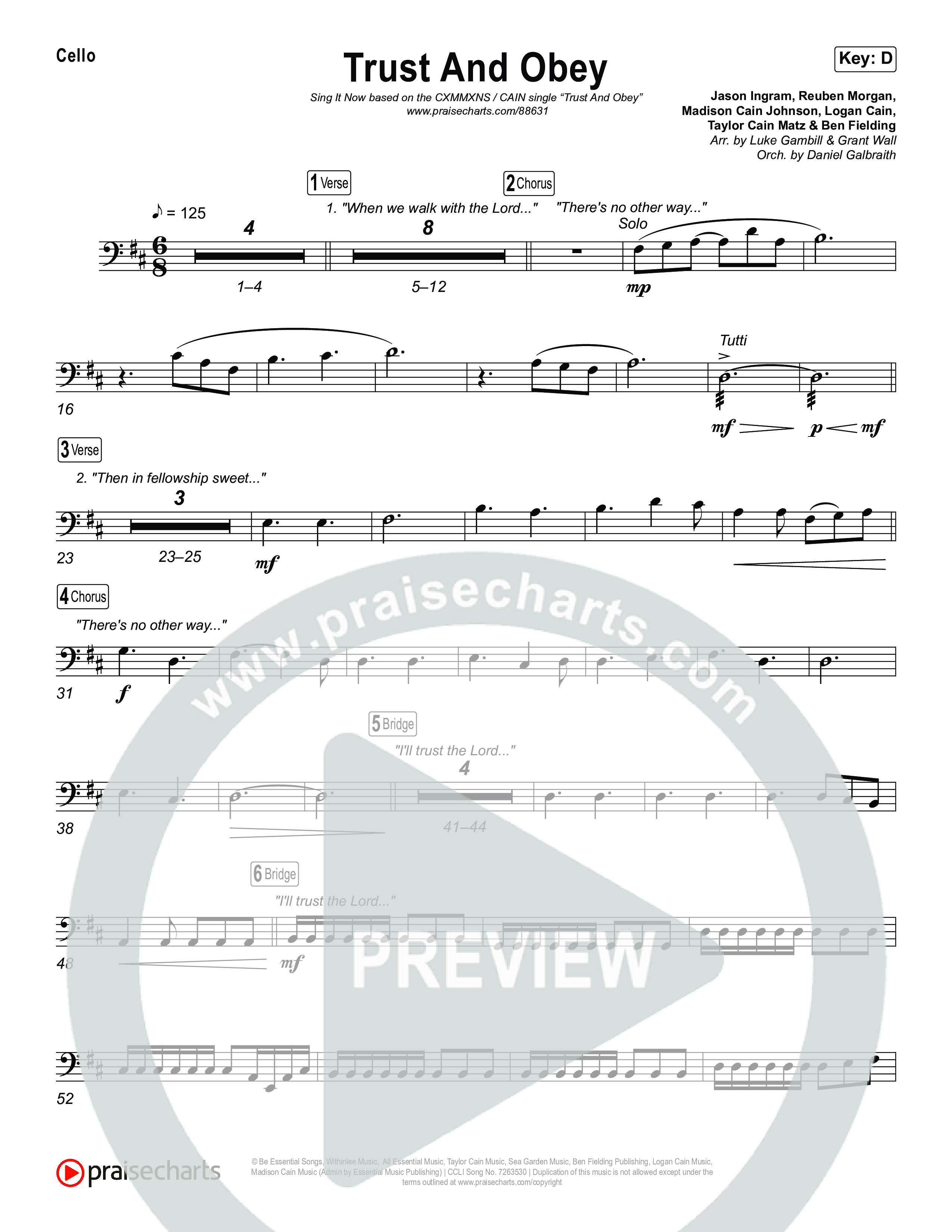 Trust And Obey (Sing It Now) Cello (CXMMXNS / CAIN / Arr. Luke Gambill)