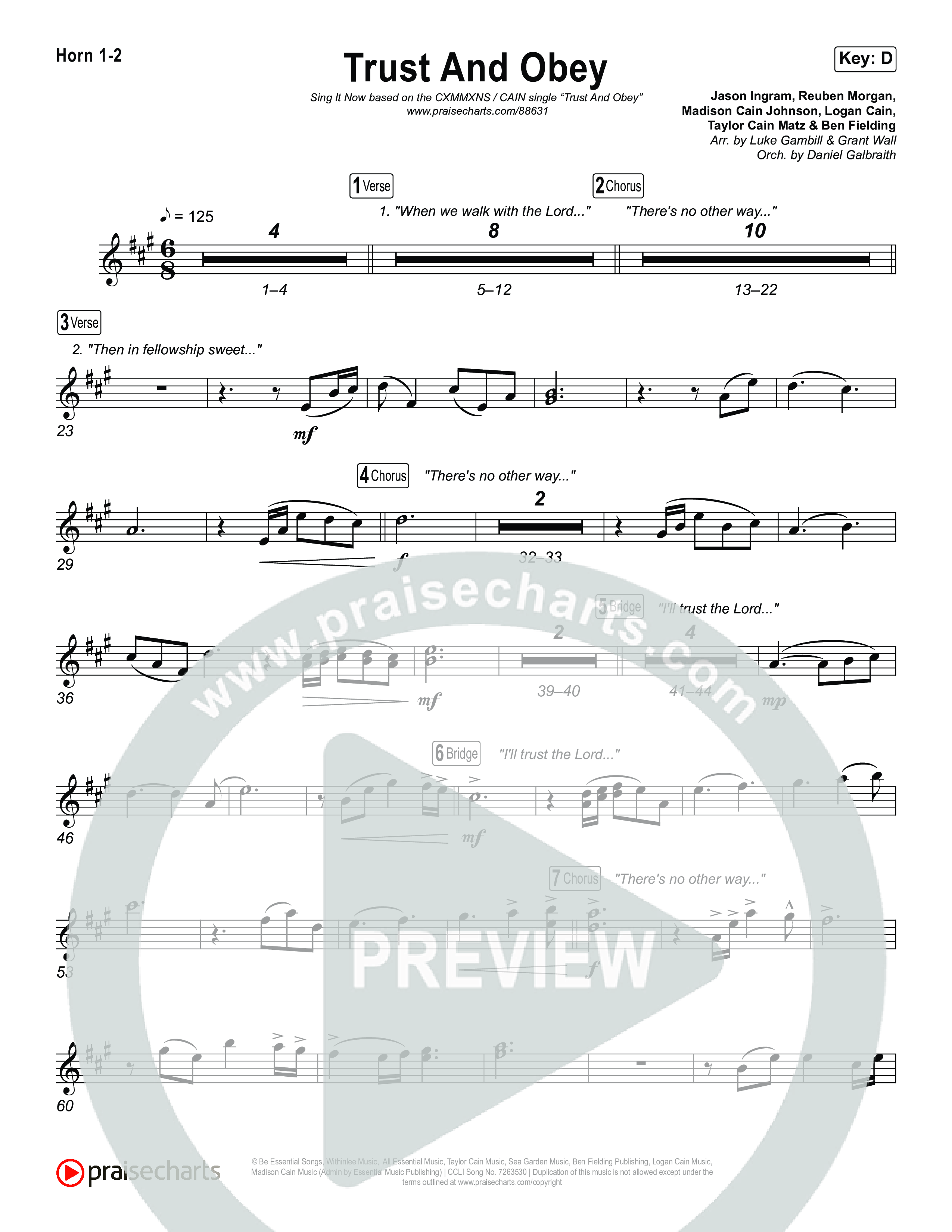 Trust And Obey (Sing It Now) French Horn 1/2 (CXMMXNS / CAIN / Arr. Luke Gambill)