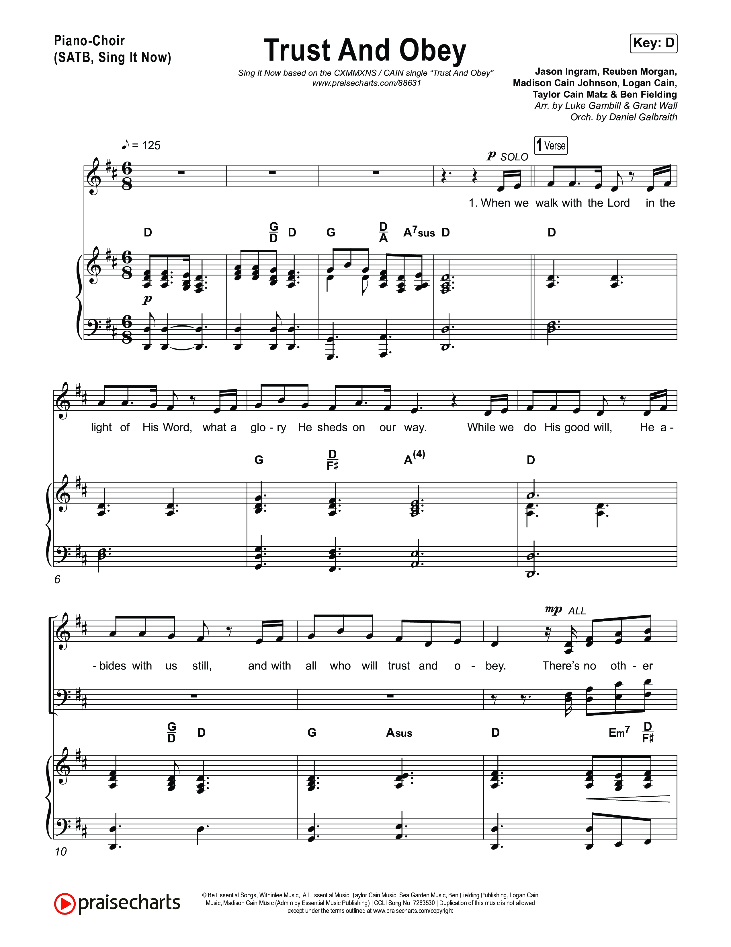 Trust And Obey (Sing It Now) Piano/Choir (SATB) (CXMMXNS / CAIN / Arr. Luke Gambill)