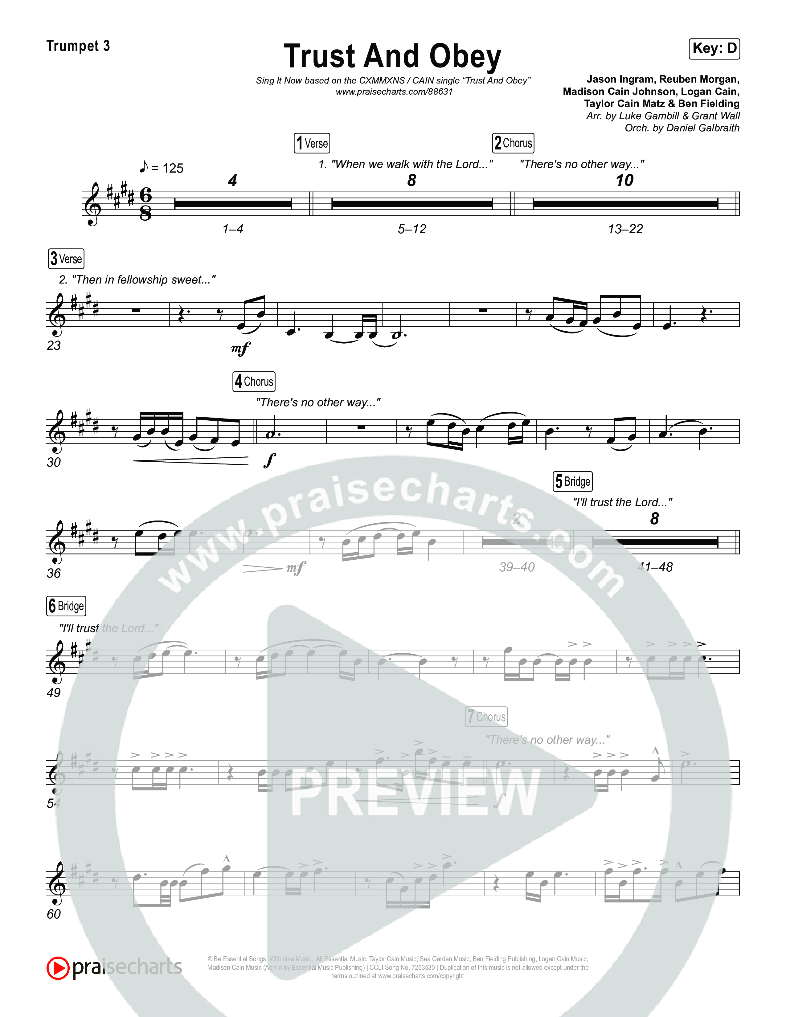 Trust And Obey (Sing It Now) Trumpet 3 (CXMMXNS / CAIN / Arr. Luke Gambill)