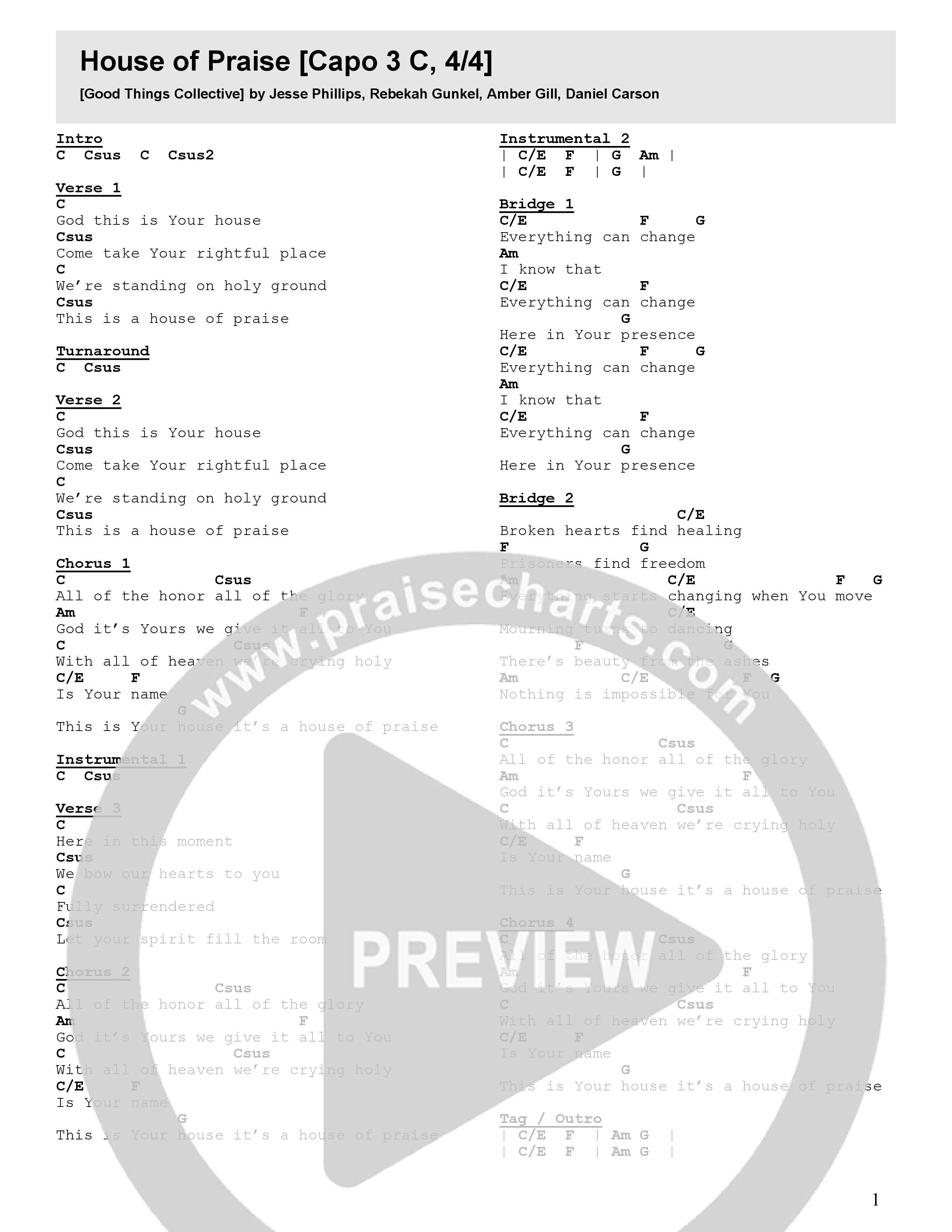 House Of Praise Chord Chart (Good Things Collective)