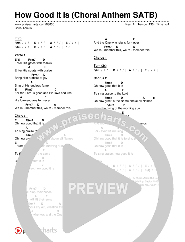How Good It Is (Choral Anthem SATB) Chords & Lyrics (Chris Tomlin)