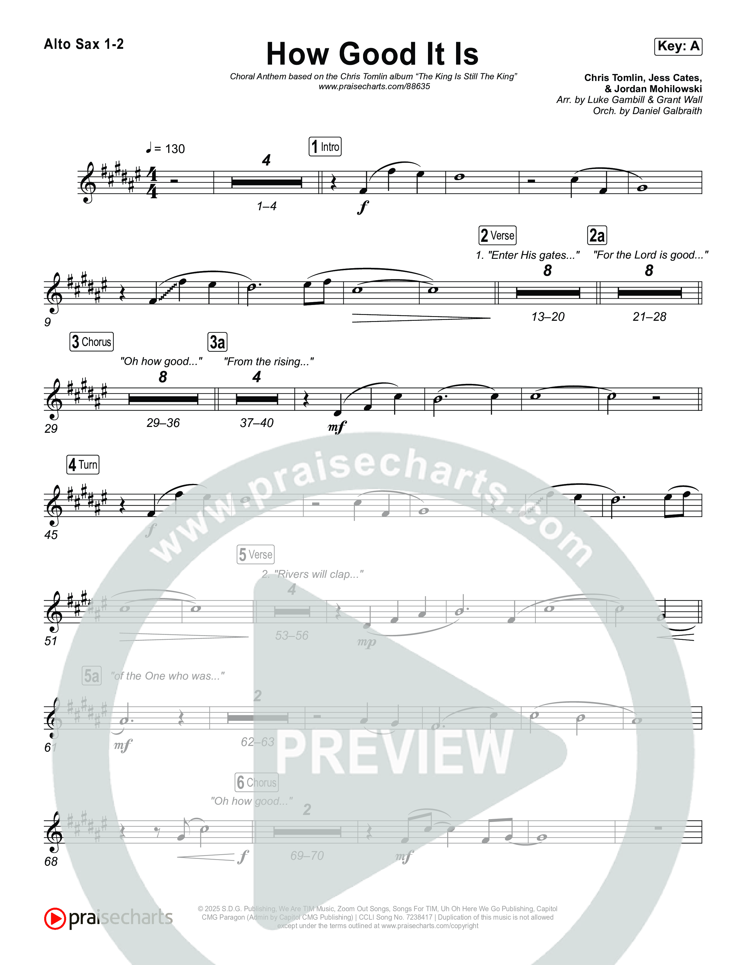 How Good It Is (Choral Anthem SATB) Alto Sax 1,2 (Chris Tomlin)