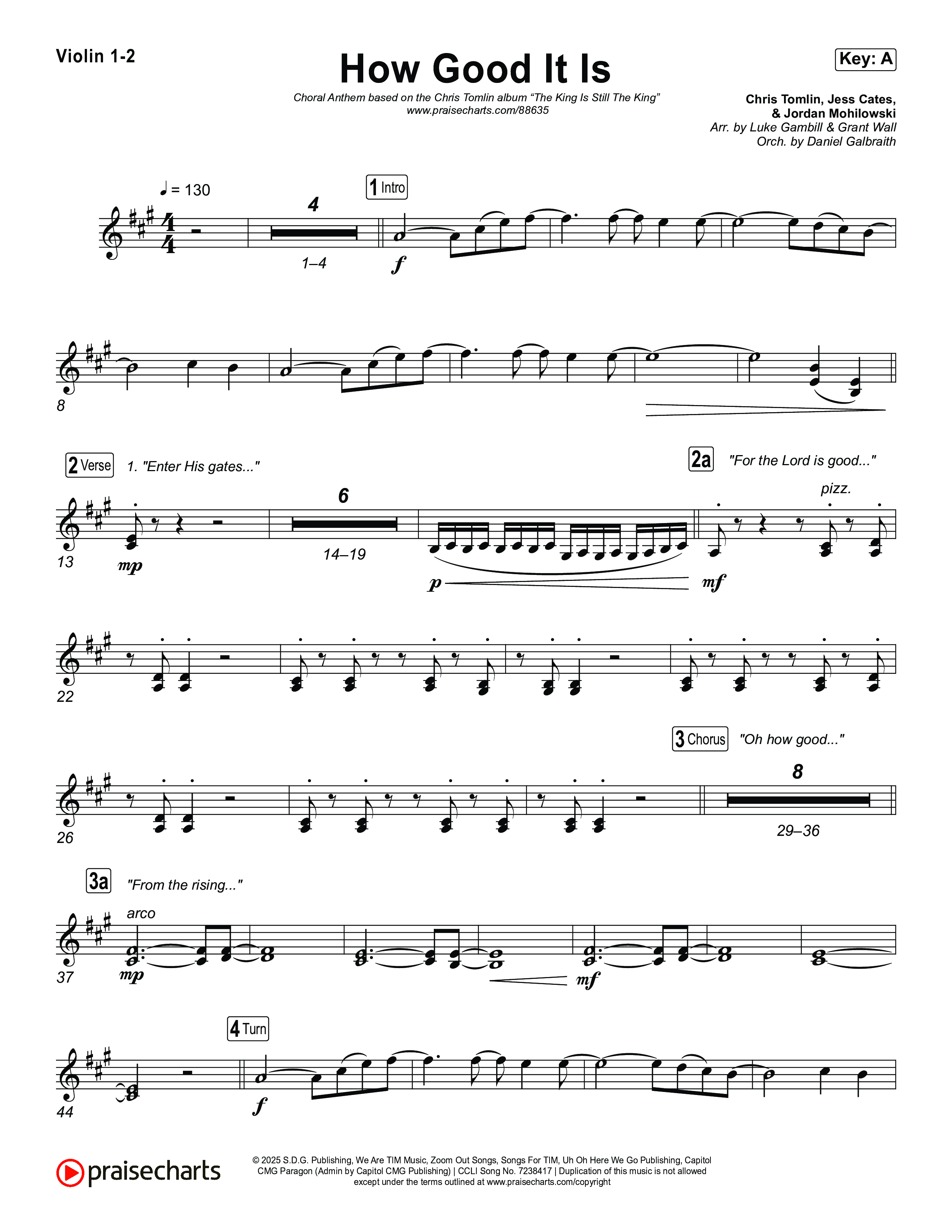 How Good It Is (Choral Anthem SATB) Violin 1,2 (Chris Tomlin)