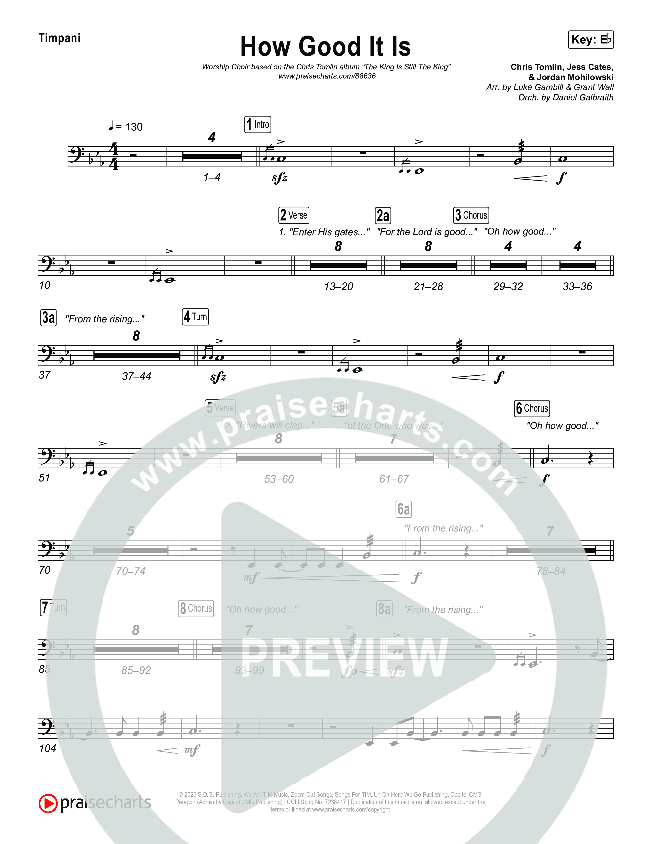 How Good It Is (Worship Choir/SAB) Timpani (Chris Tomlin / Arr. Luke Gambill)