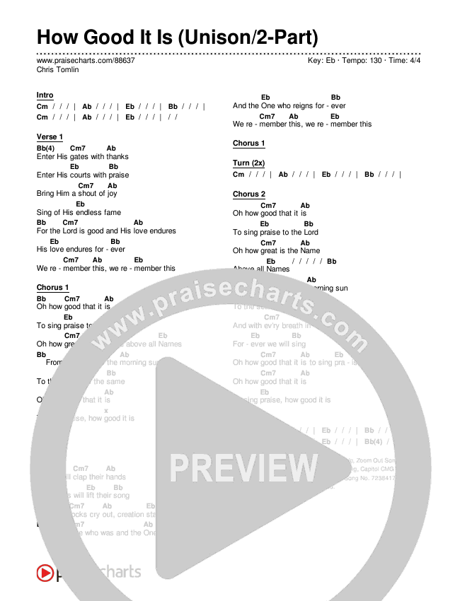How Good It Is (Unison/2-Part) Chords & Lyrics (Chris Tomlin / Arr. Luke Gambill)