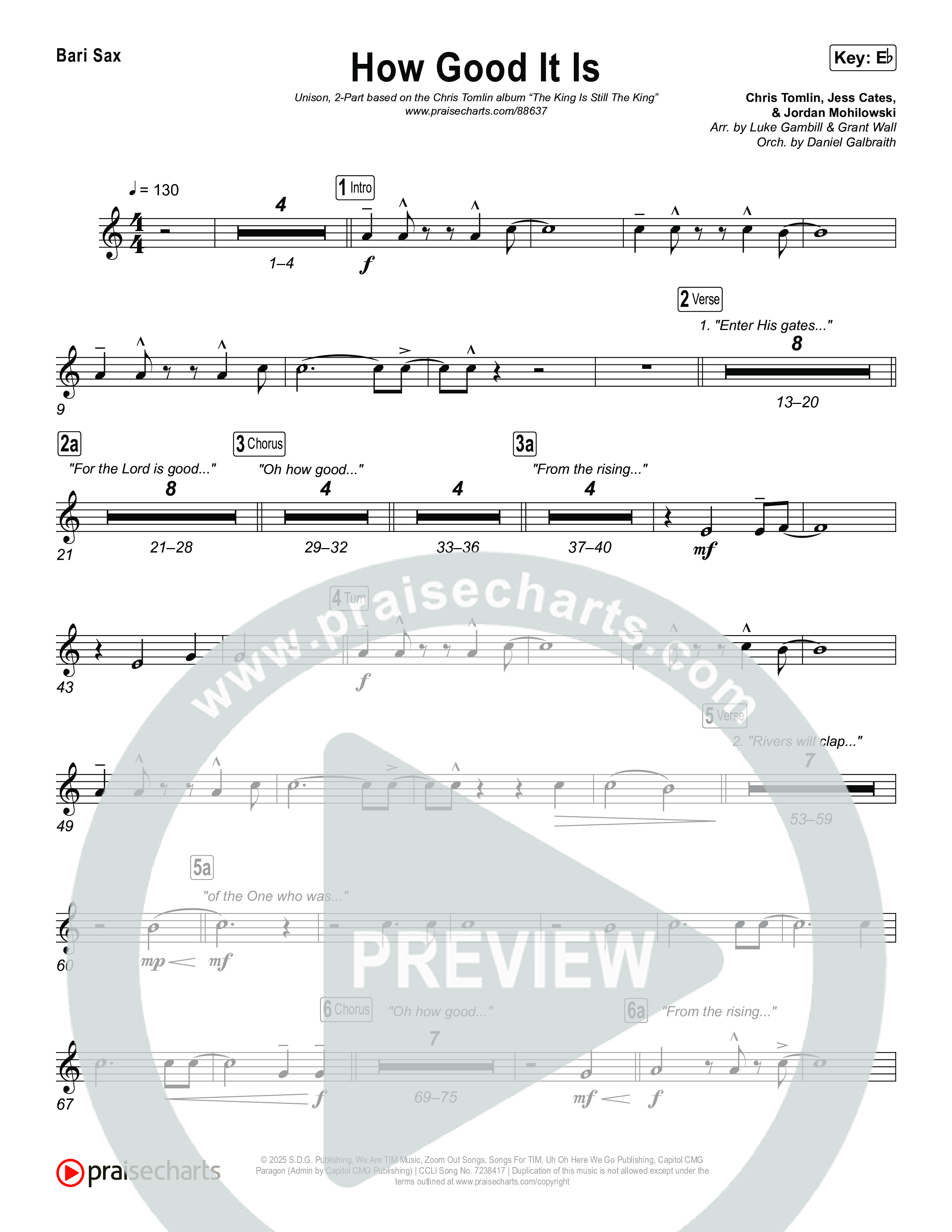 How Good It Is (Unison/2-Part) Bari Sax (Chris Tomlin / Arr. Luke Gambill)