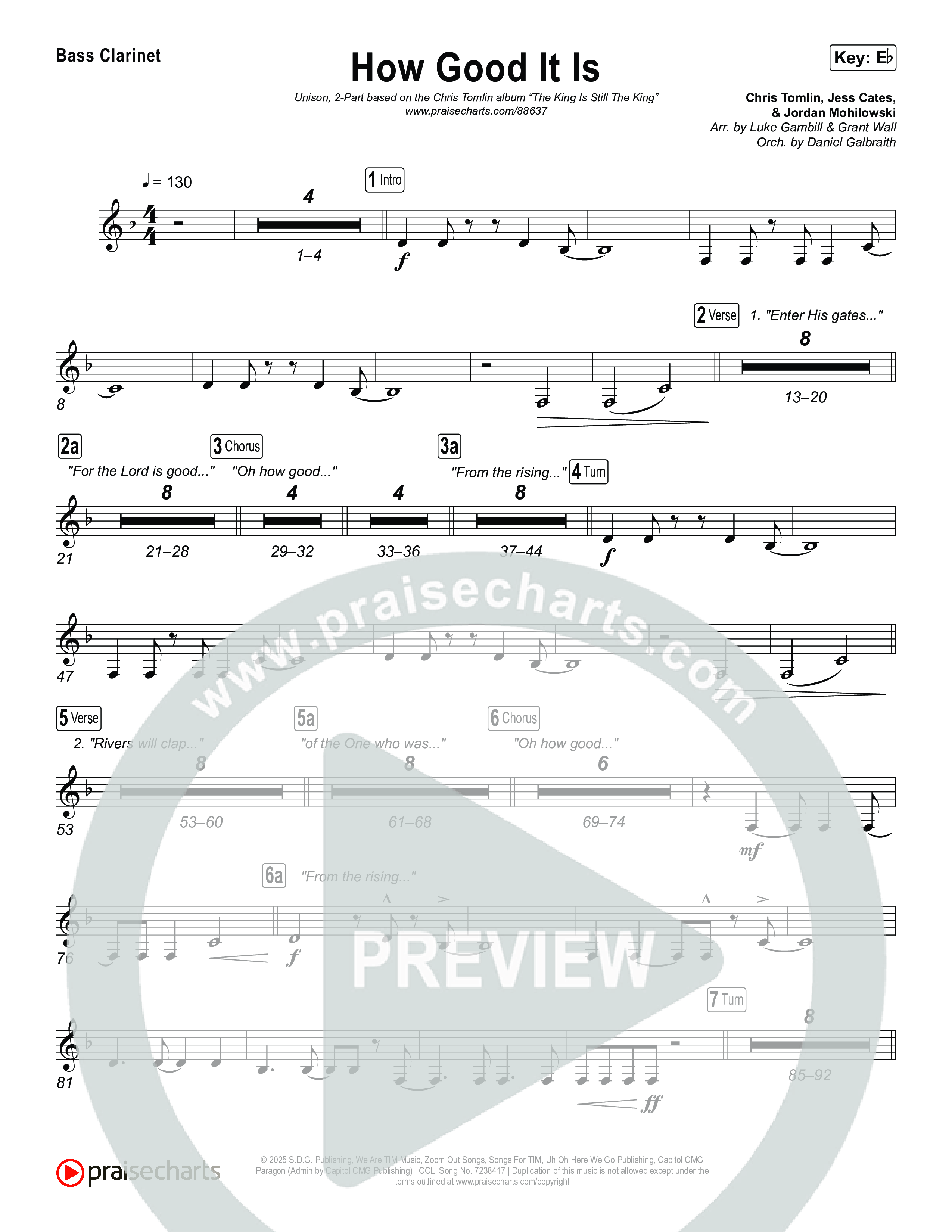 How Good It Is (Unison/2-Part) Bass Clarinet (Chris Tomlin / Arr. Luke Gambill)