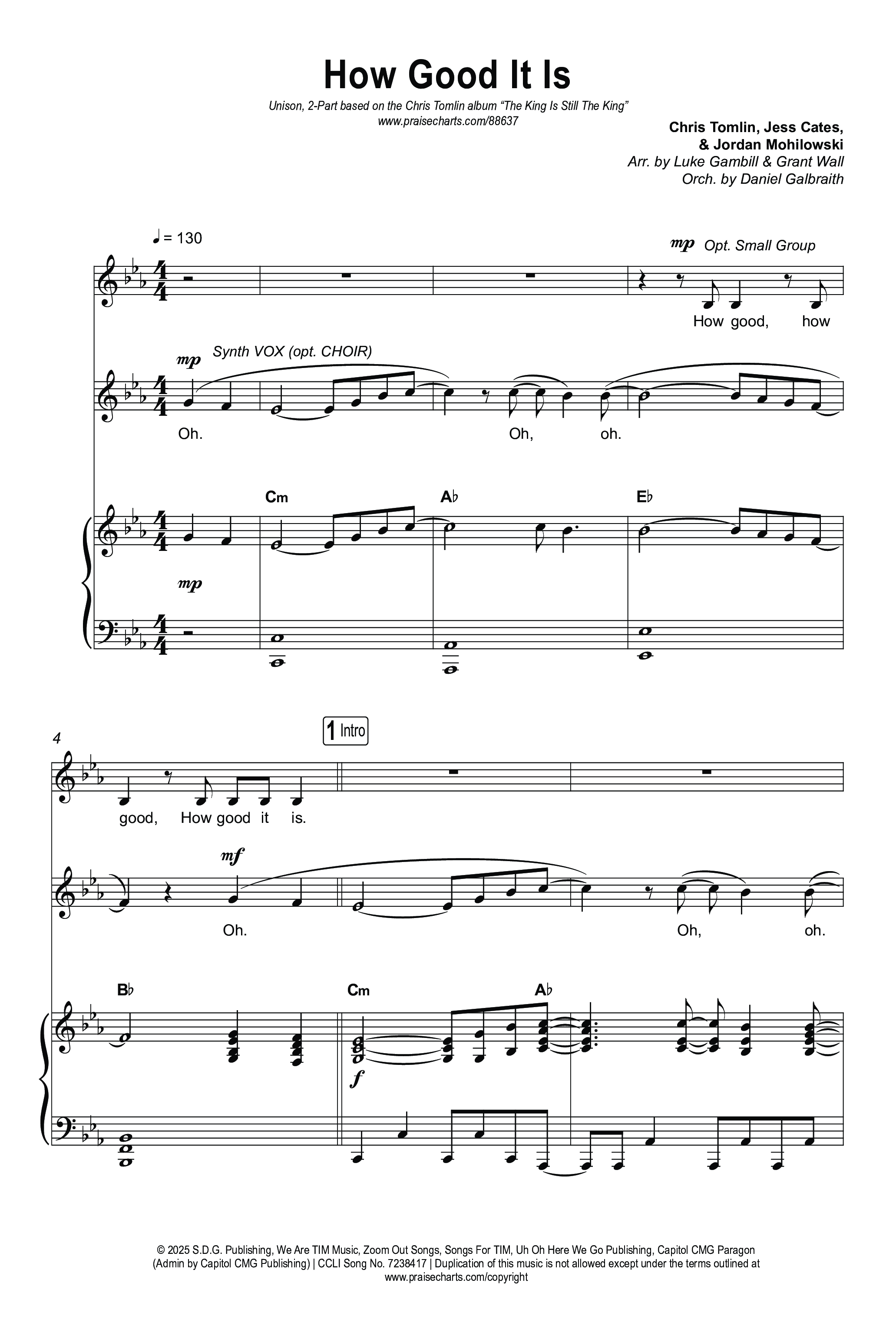 How Good It Is (Unison/2-Part) Octavo (Uni/2-Part & Pno) (Chris Tomlin / Arr. Luke Gambill)