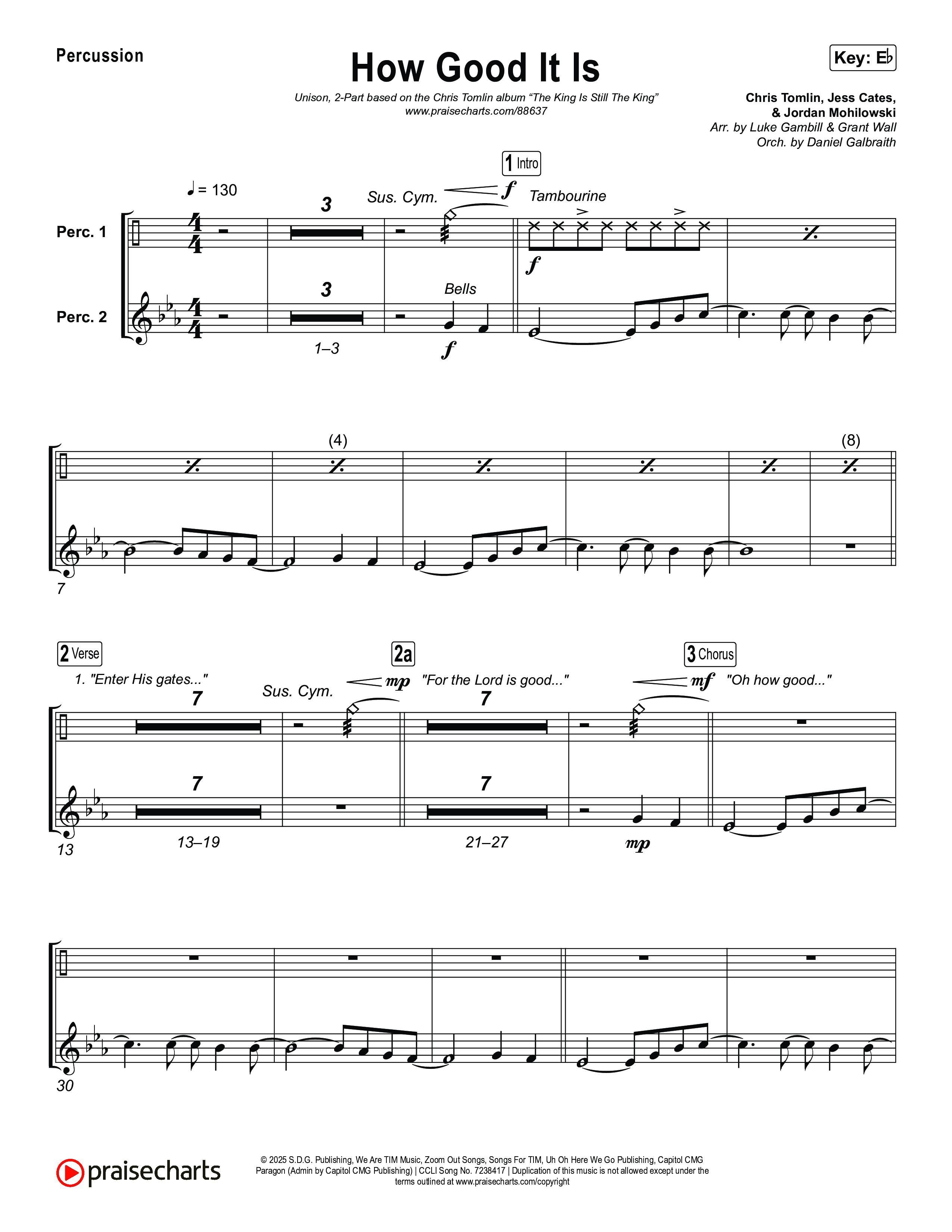 How Good It Is (Unison/2-Part) Percussion (Chris Tomlin / Arr. Luke Gambill)