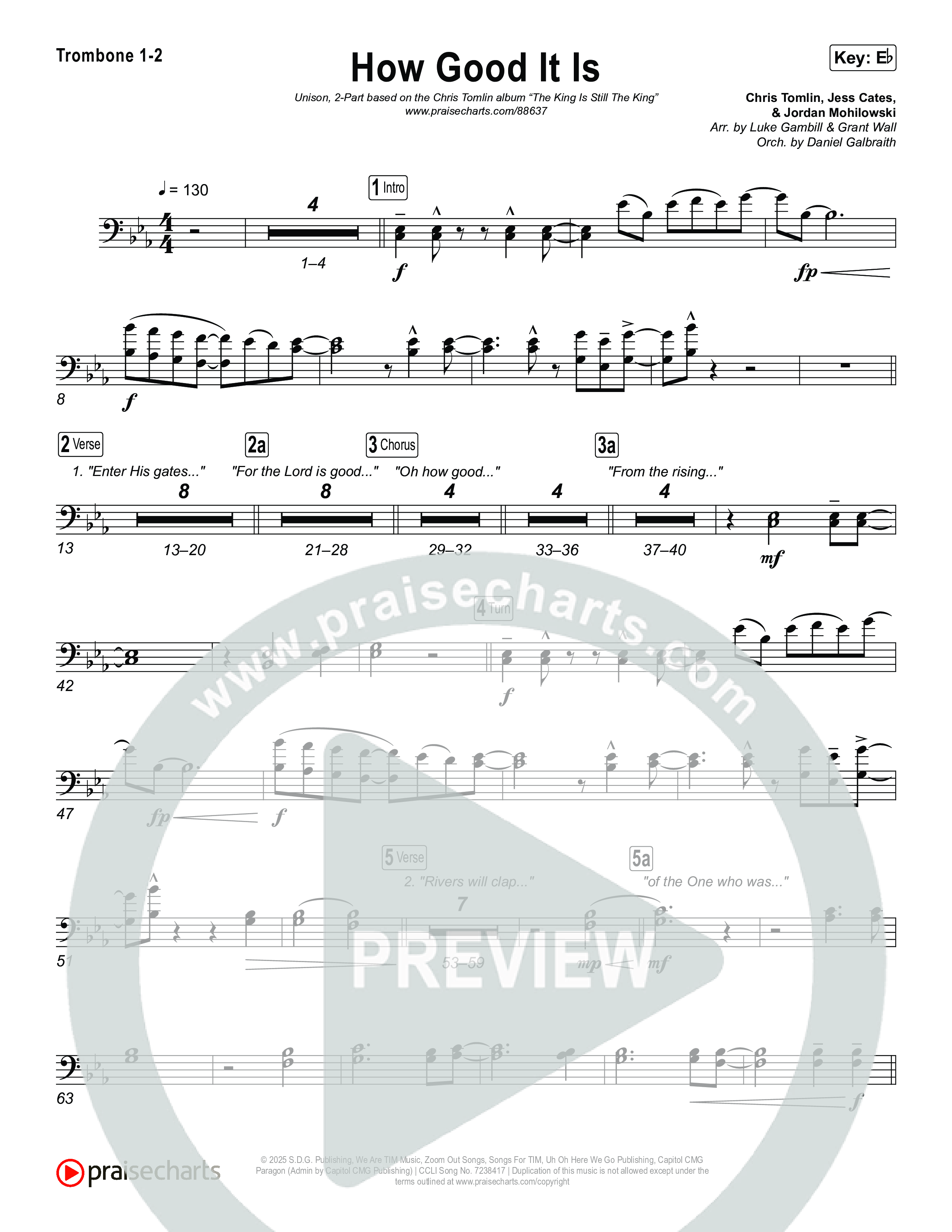 How Good It Is (Unison/2-Part) Trombone 1/2 (Chris Tomlin / Arr. Luke Gambill)