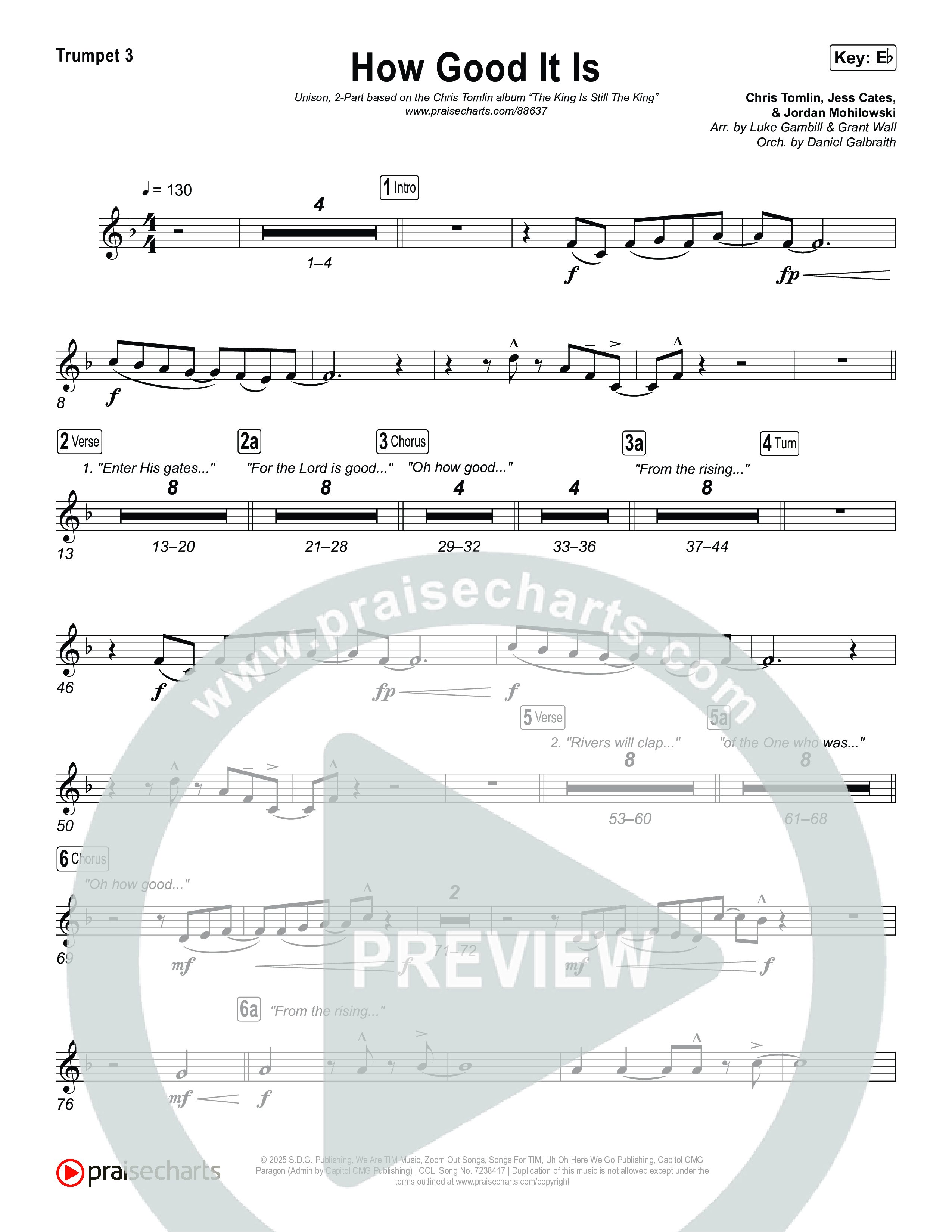 How Good It Is (Unison/2-Part) Trumpet 3 (Chris Tomlin / Arr. Luke Gambill)