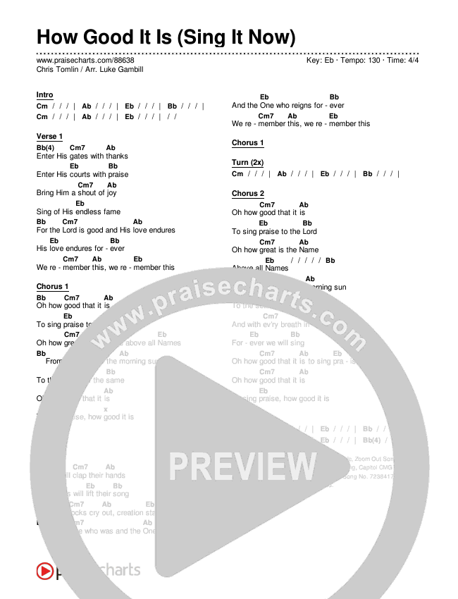 How Good It Is (Sing It Now) Chords & Lyrics (Chris Tomlin / Arr. Luke Gambill)