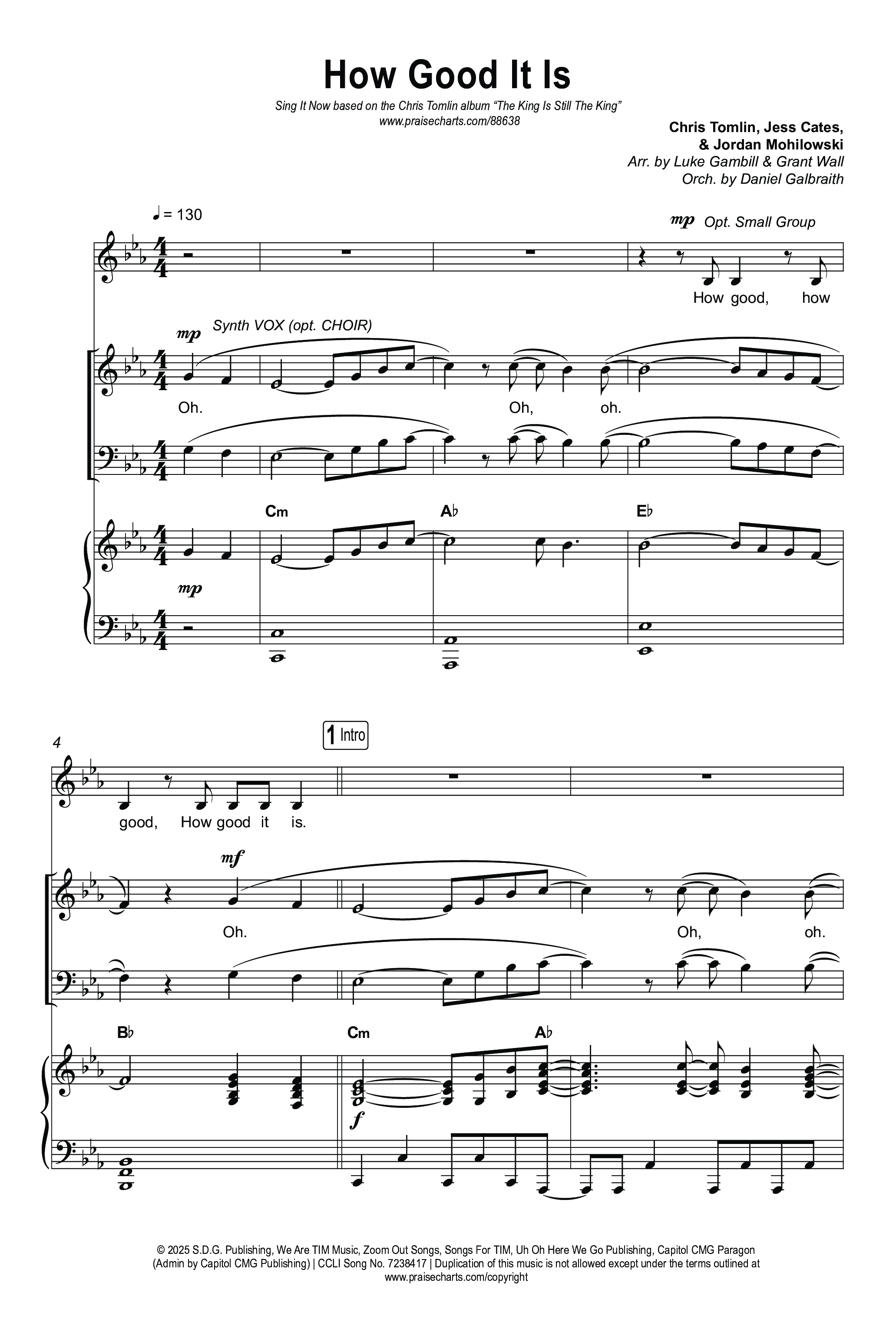 How Good It Is (Sing It Now) Octavo (SATB & Pno) (Chris Tomlin / Arr. Luke Gambill)