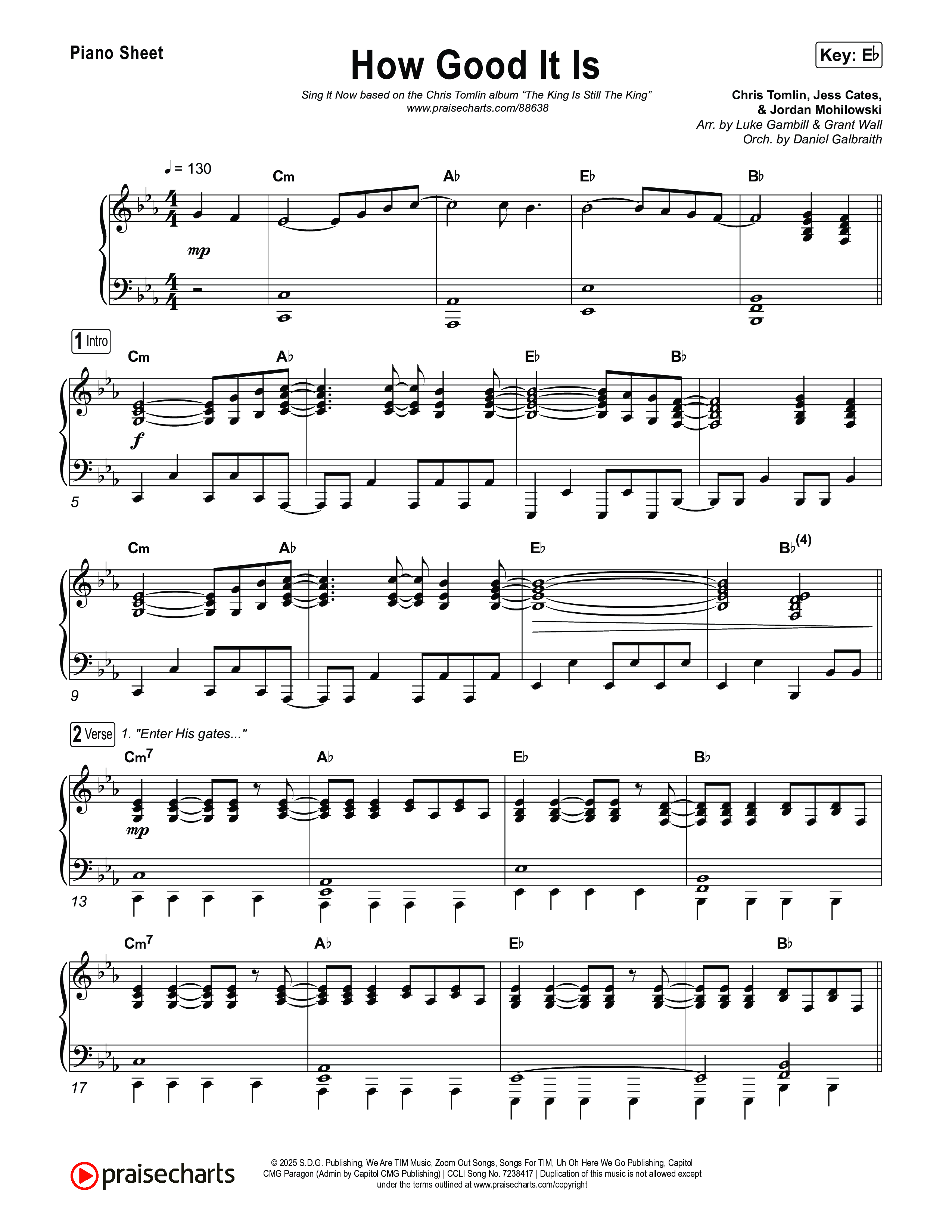 How Good It Is (Sing It Now) Piano Sheet (Chris Tomlin / Arr. Luke Gambill)