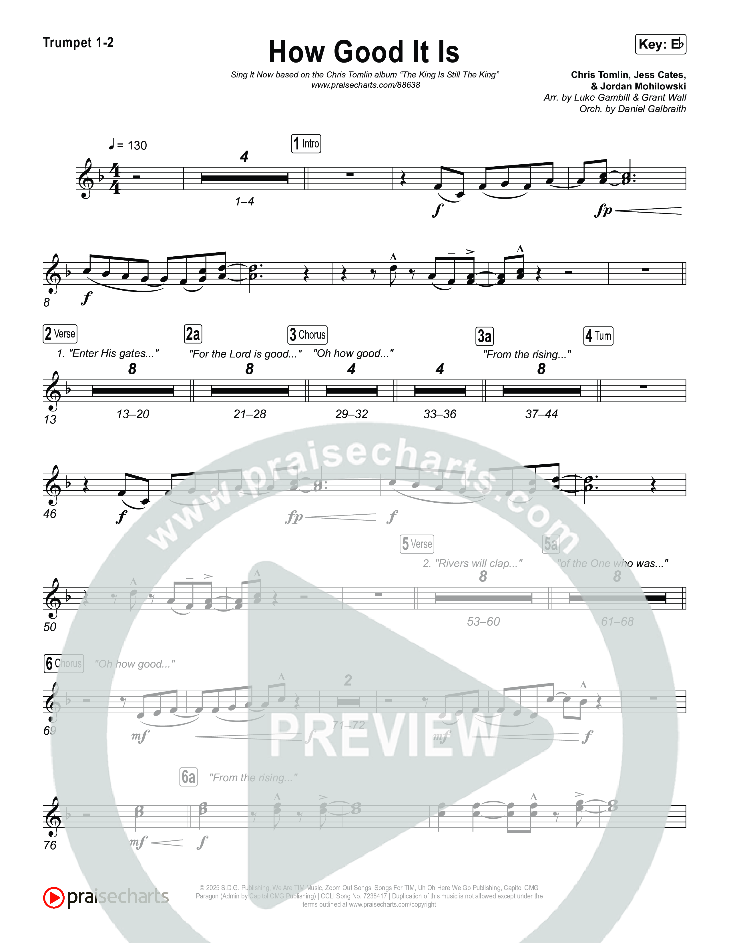 How Good It Is (Sing It Now) Trumpet 1,2 (Chris Tomlin / Arr. Luke Gambill)