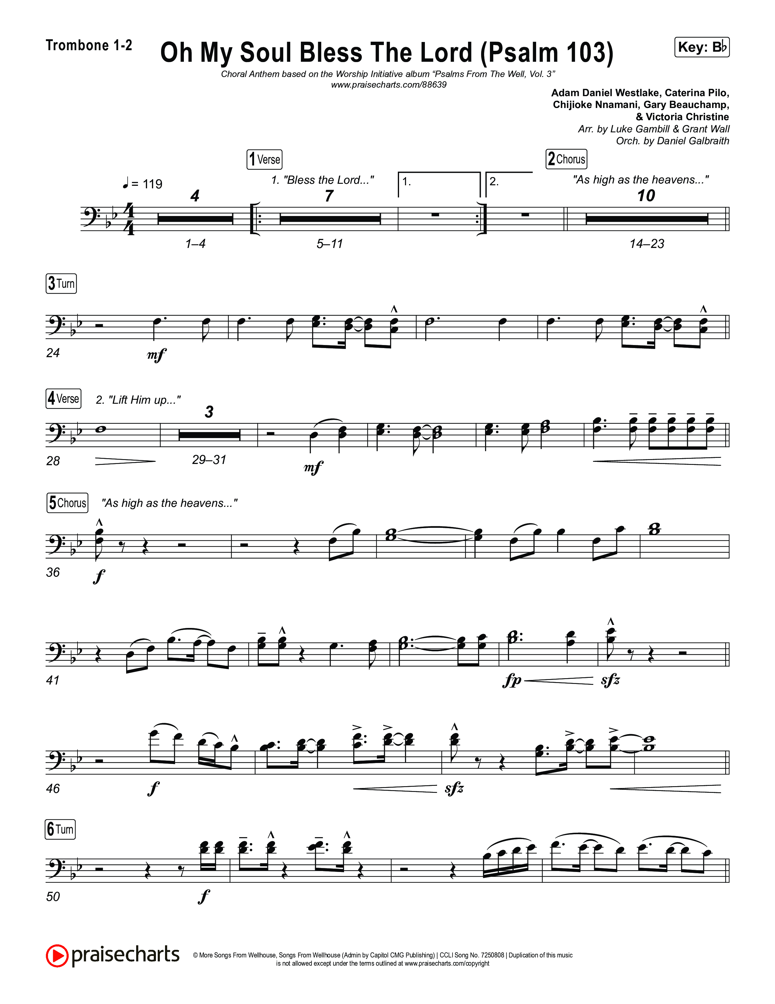 Oh My Soul Bless The Lord (Psalm 103) (Choral Anthem SATB) Trombone 1/2 (The Worship Initiative)