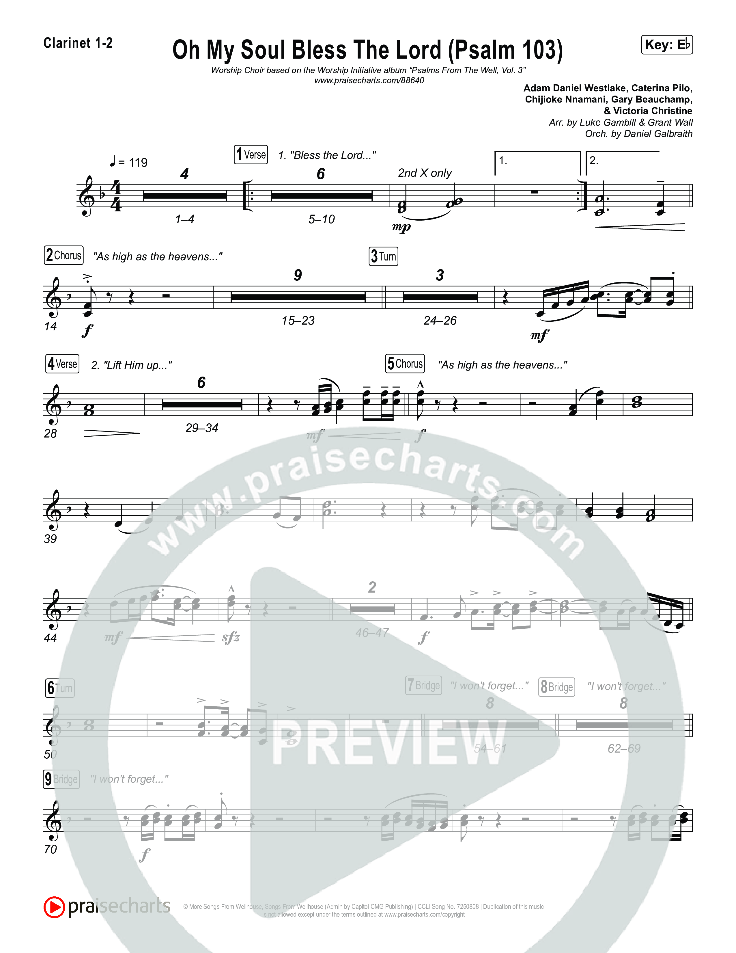 Oh My Soul Bless The Lord (Psalm 103) (Worship Choir/SAB) Clarinet 1/2 (The Worship Initiative / Arr. Luke Gambill)