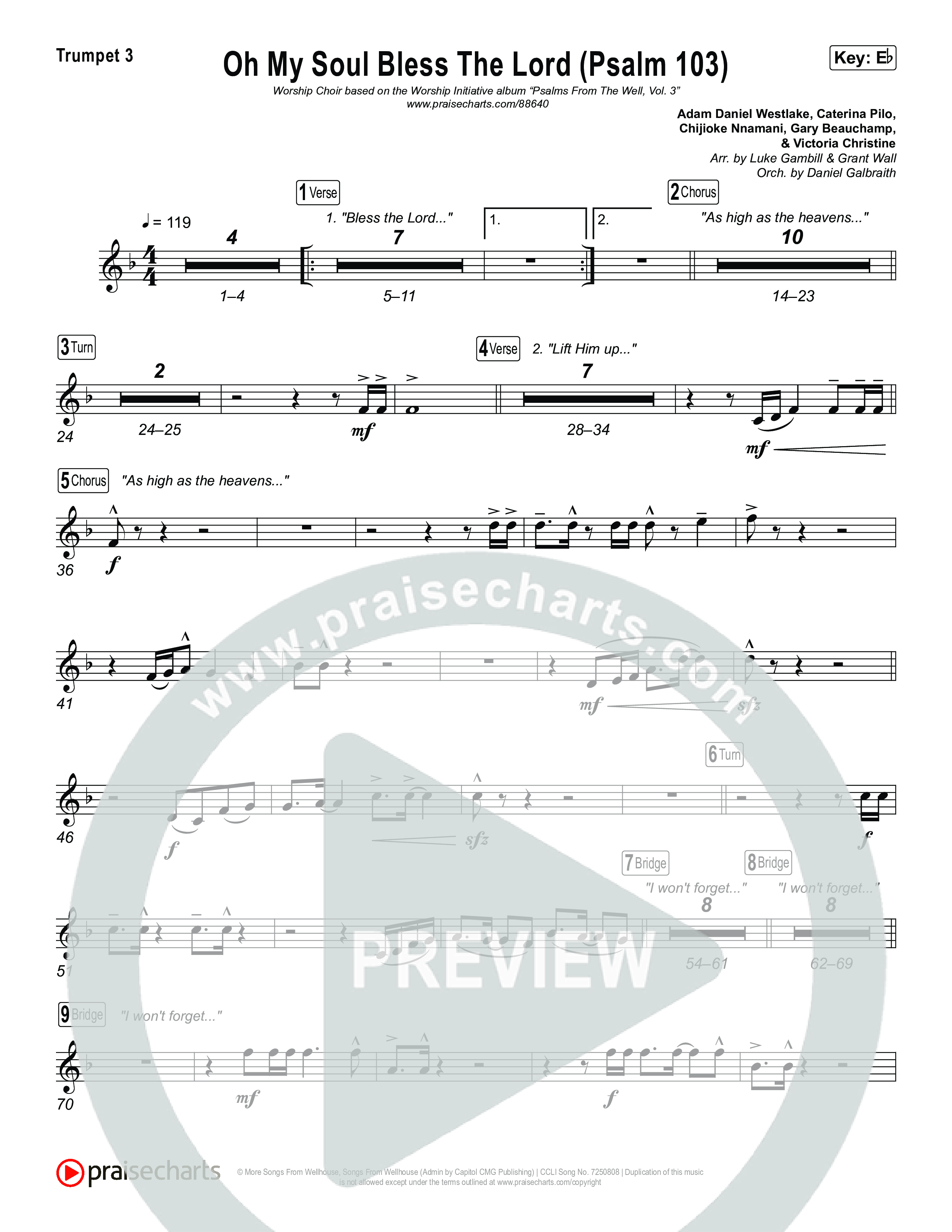 Oh My Soul Bless The Lord (Psalm 103) (Worship Choir/SAB) Trumpet 3 (The Worship Initiative / Arr. Luke Gambill)