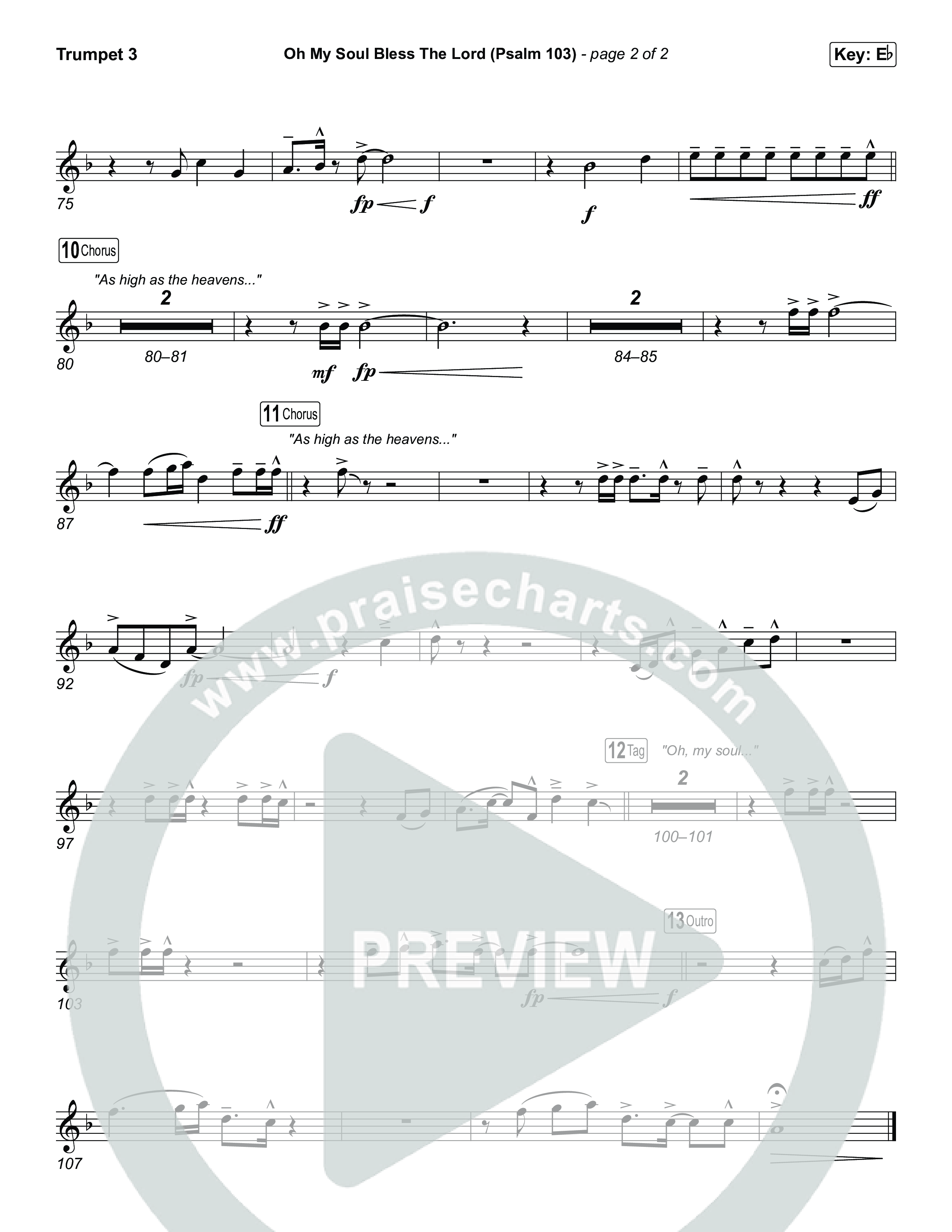 Oh My Soul Bless The Lord (Psalm 103) (Worship Choir/SAB) Trumpet 3 (The Worship Initiative / Arr. Luke Gambill)