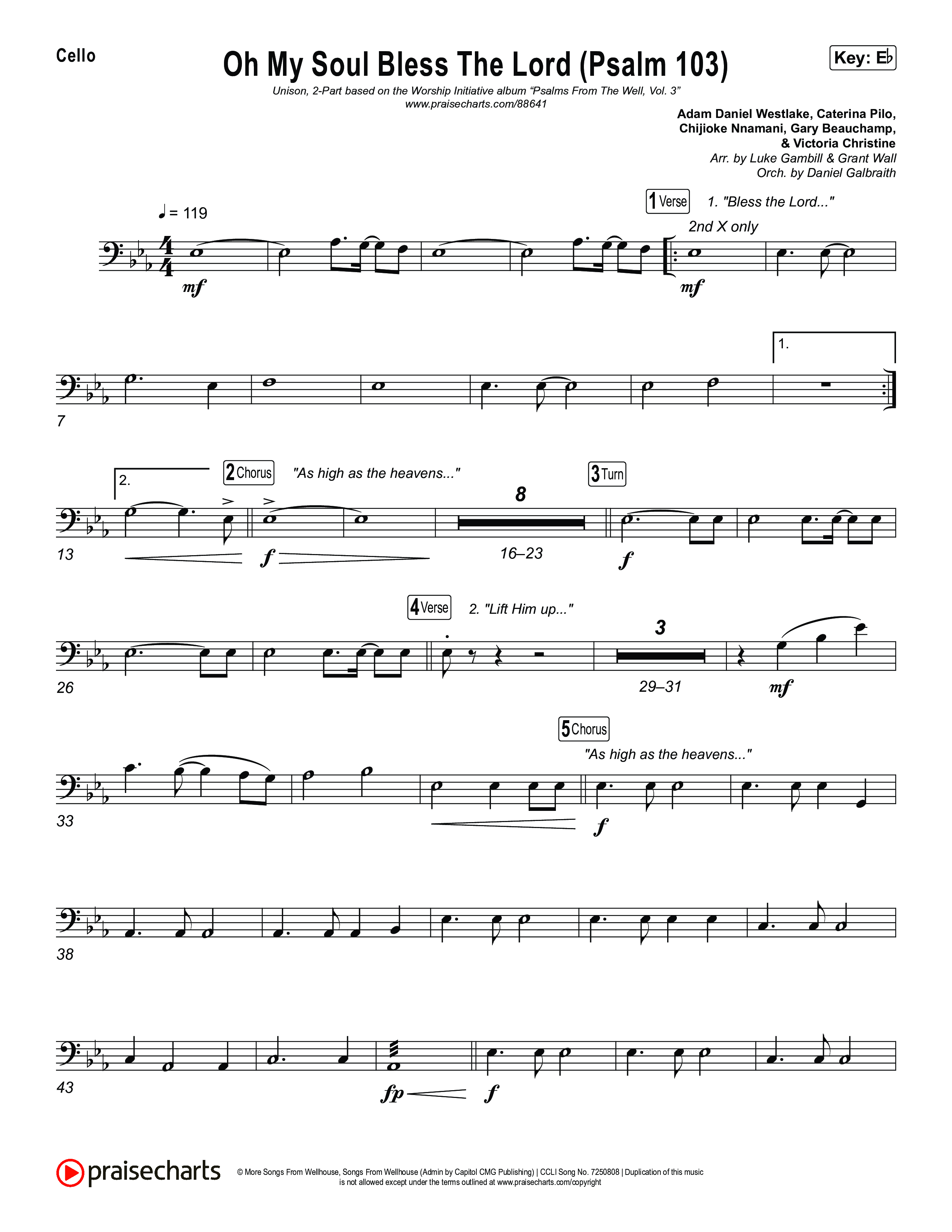 Oh My Soul Bless The Lord (Psalm 103) (Unison/2-Part) Cello (The Worship Initiative / Arr. Luke Gambill)