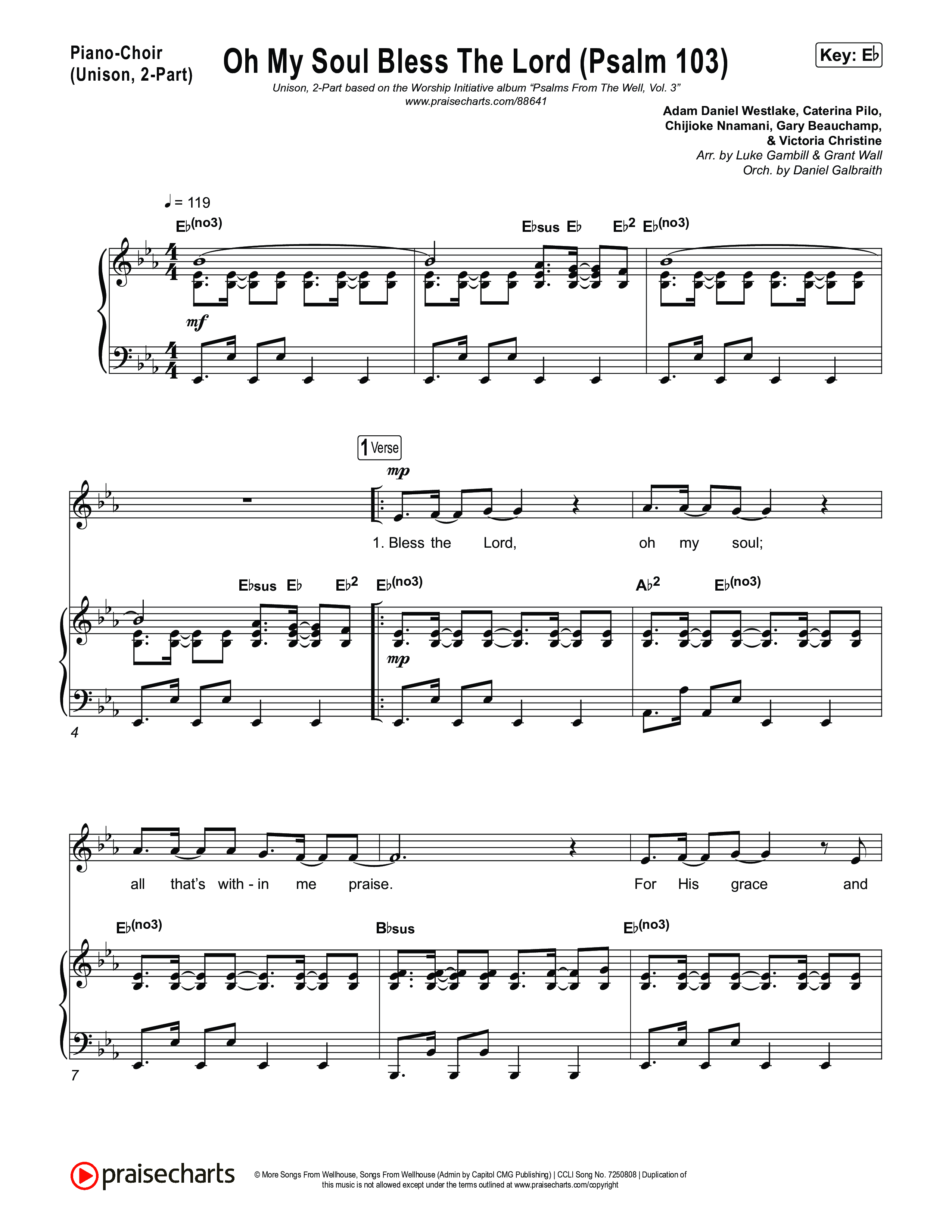 Oh My Soul Bless The Lord (Psalm 103) (Unison/2-Part) Piano/Choir (Uni/2-Part) (The Worship Initiative / Arr. Luke Gambill)