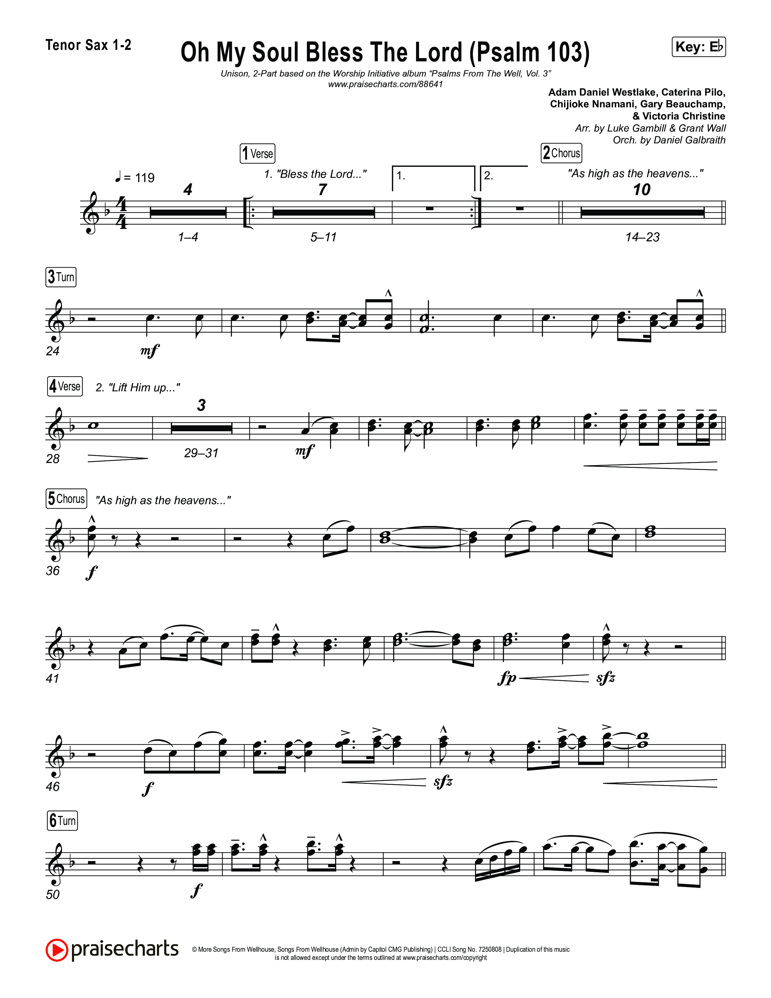 Oh My Soul Bless The Lord (Psalm 103) (Unison/2-Part) Sax Pack (The Worship Initiative / Arr. Luke Gambill)