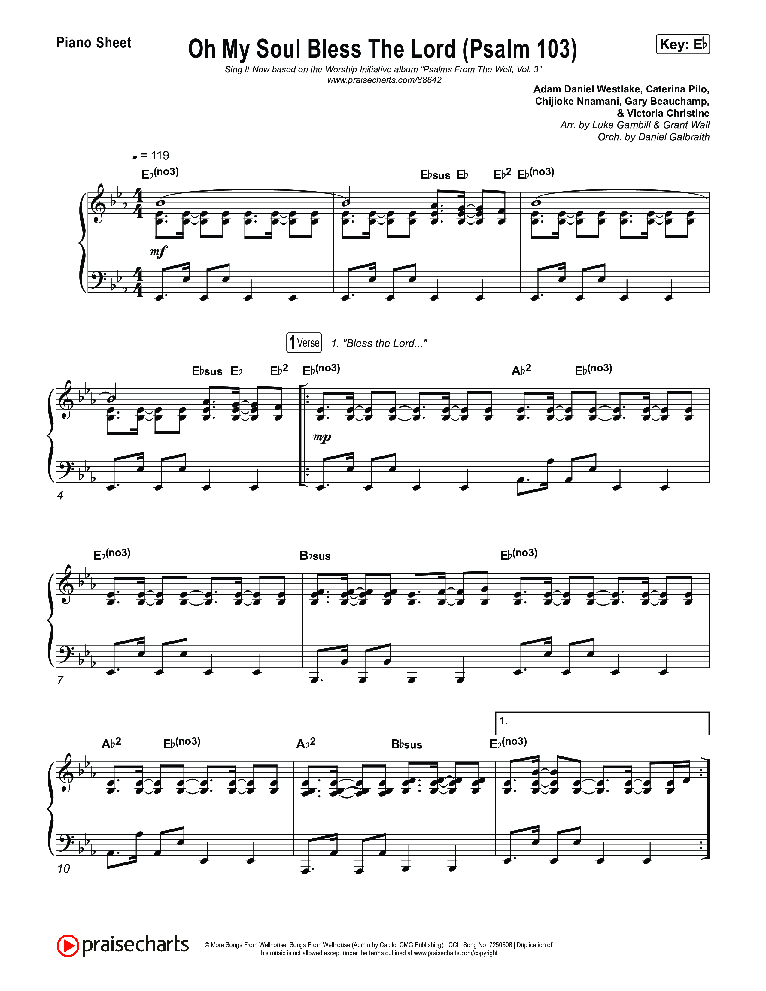 Oh My Soul Bless The Lord (Psalm 103) (Sing It Now) Piano Sheet (The Worship Initiative / Arr. Luke Gambill)