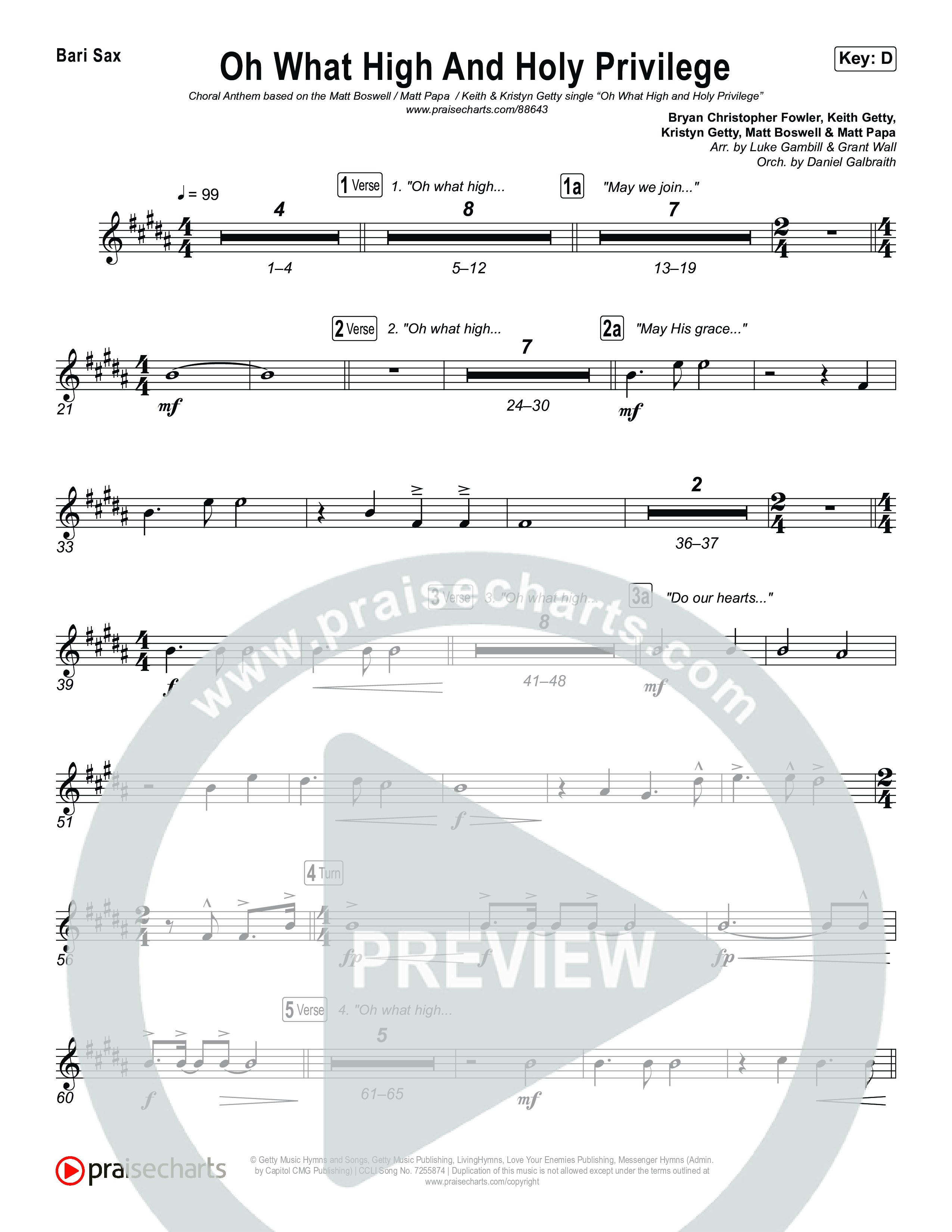 Oh What High And Holy Privilege (Choral Anthem SATB) Bari Sax (Keith & Kristyn Getty / Matt Boswell / Matt Papa)