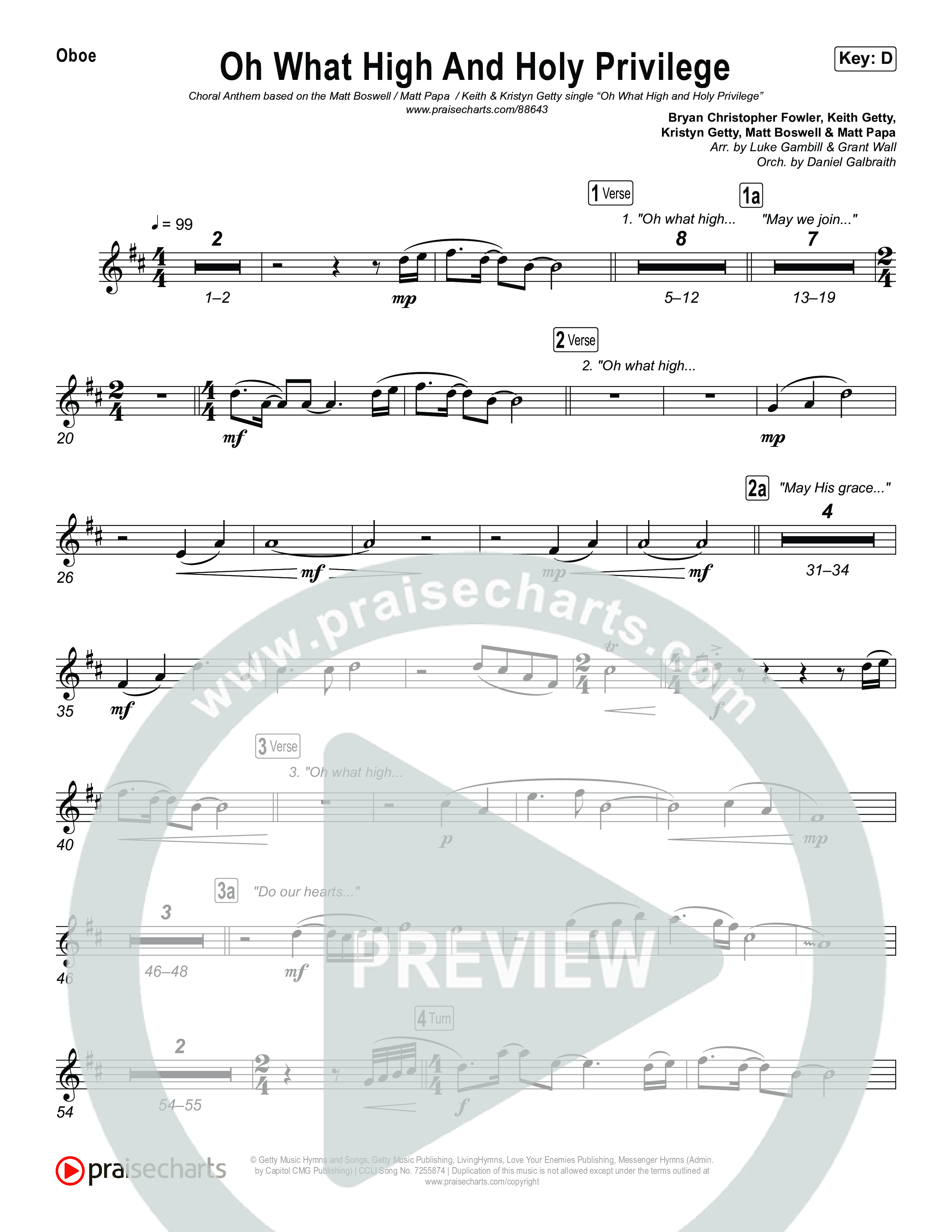 Oh What High And Holy Privilege (Choral Anthem SATB) Oboe (Keith & Kristyn Getty / Matt Boswell / Matt Papa)