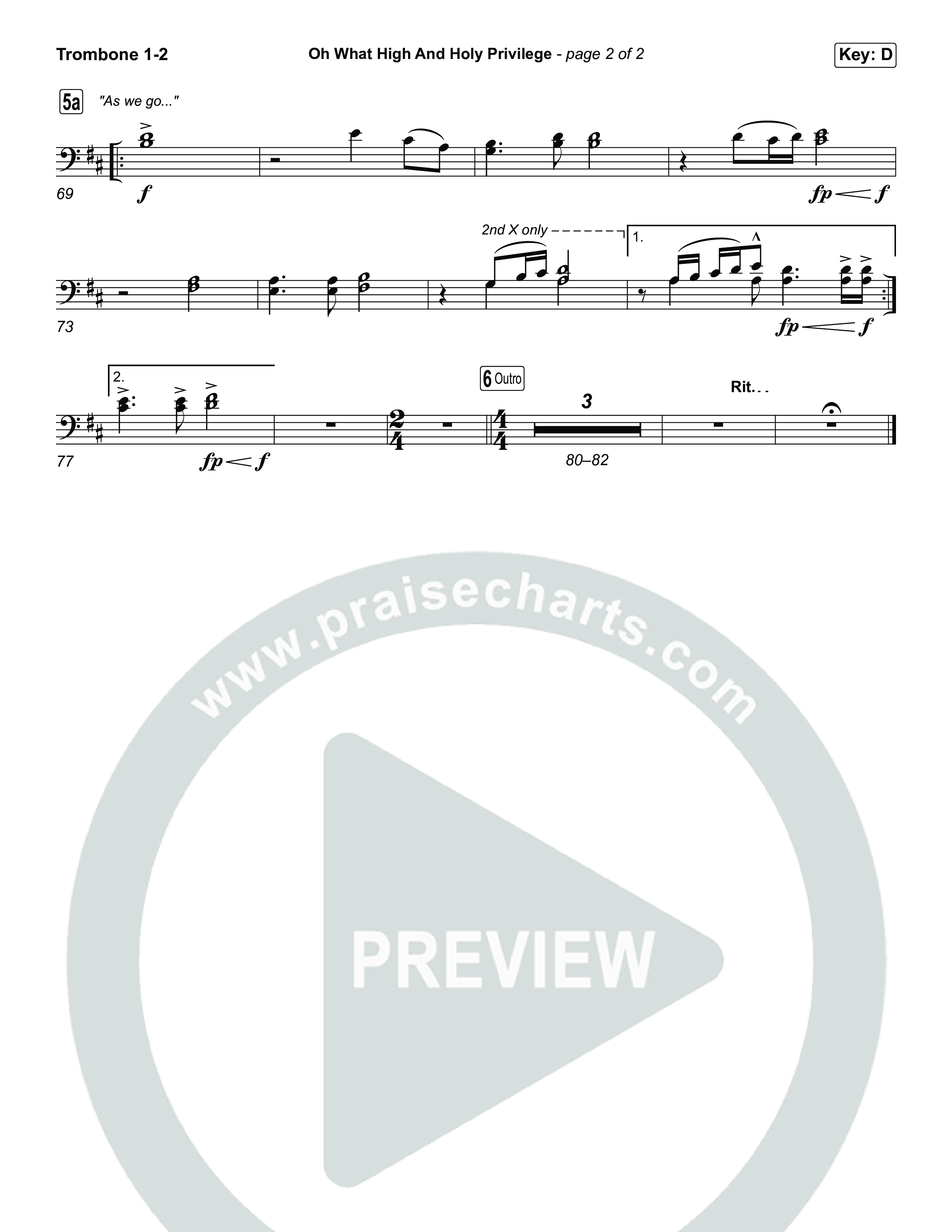 Oh What High And Holy Privilege (Choral Anthem SATB) Trombone 1,2 (Keith & Kristyn Getty / Matt Boswell / Matt Papa)