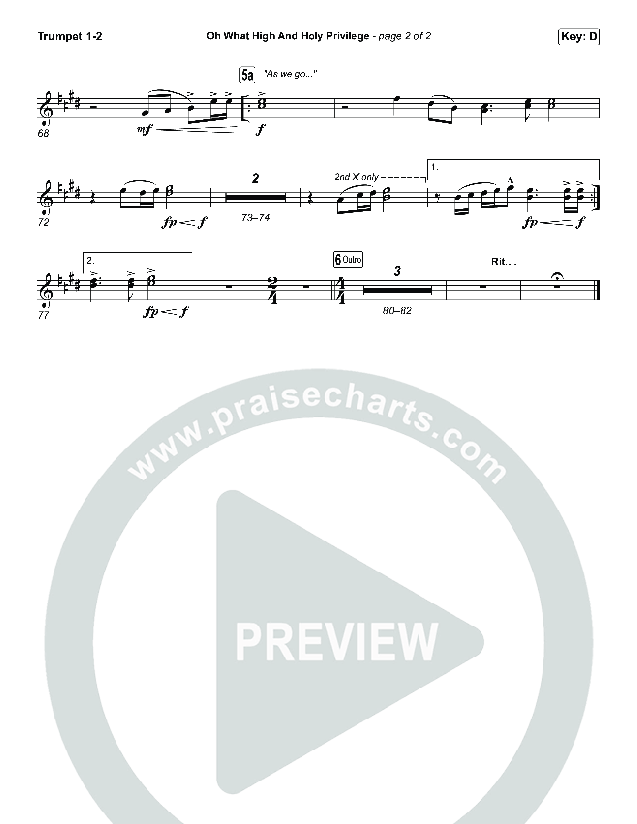 Oh What High And Holy Privilege (Choral Anthem SATB) Trumpet 1,2 (Keith & Kristyn Getty / Matt Boswell / Matt Papa)